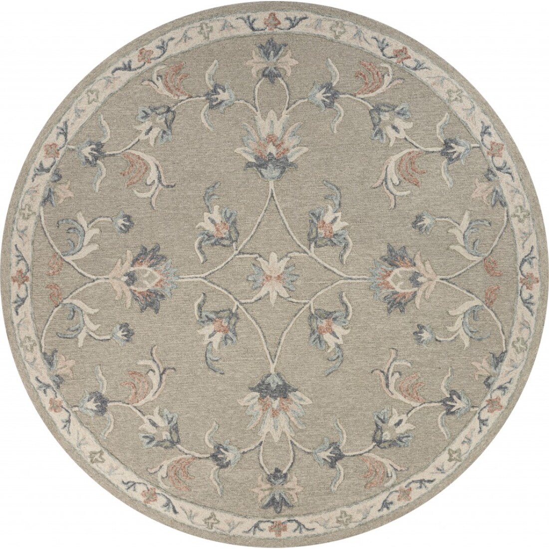 HomeRoots 4000396289 5 x 5 (ft) Wool Silver Cream Blue Round Indoor Area rug