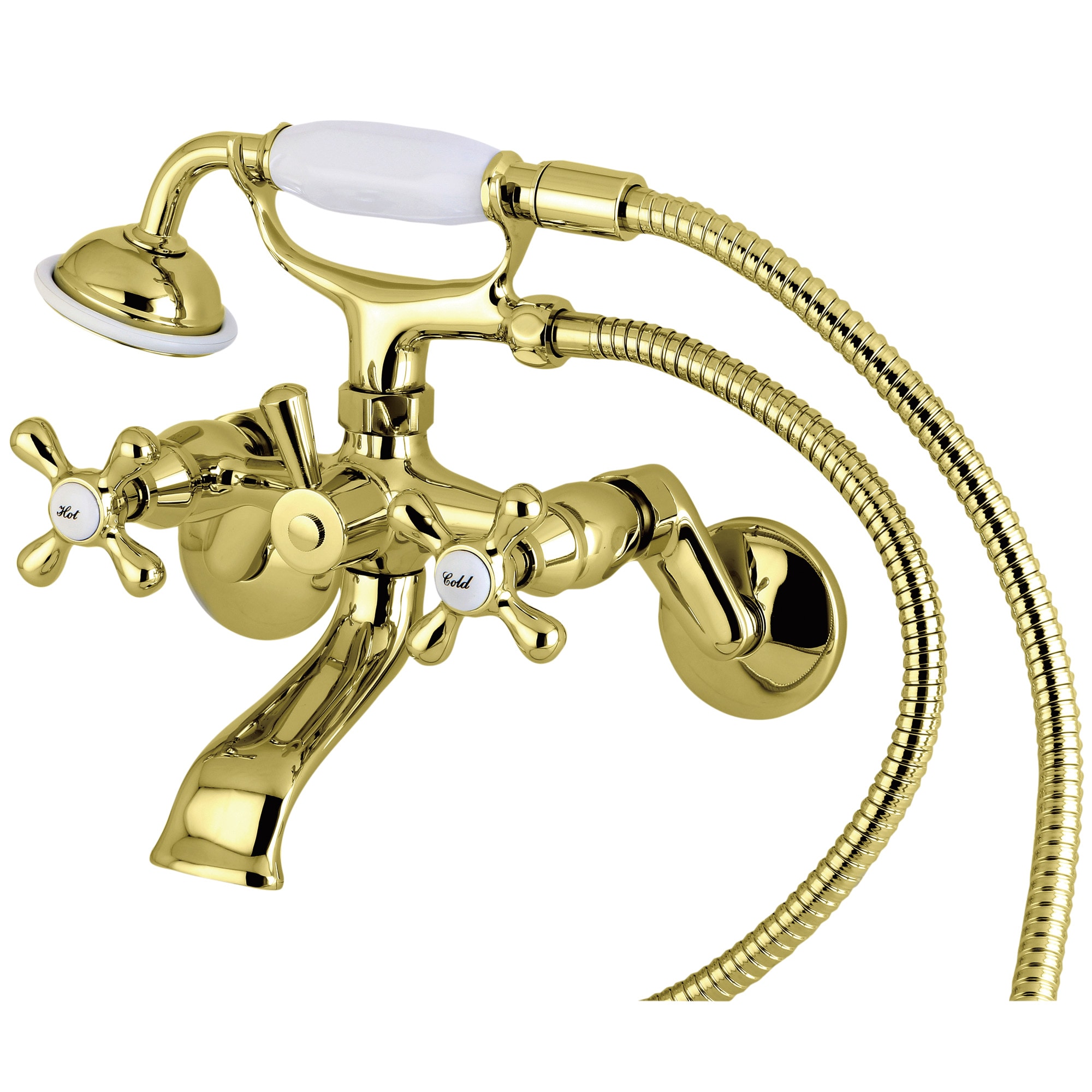 Charleston Polished Brass Triple Handle Wall Mounted Clawfoot Tub Faucet