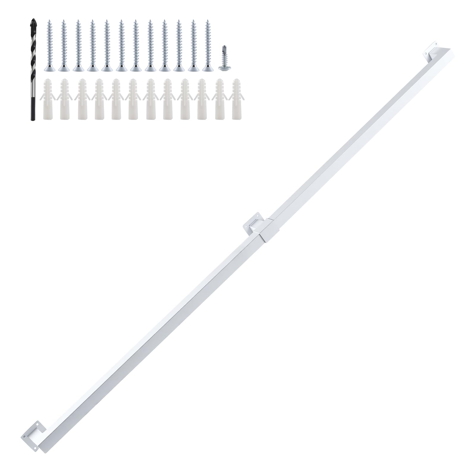 UUDULY  5FT White Industrial Handrail Heavy Duty Galvanized Steel Railing Kit for Indoor and Outdoor Stairs and Steps with Mounting Hardware