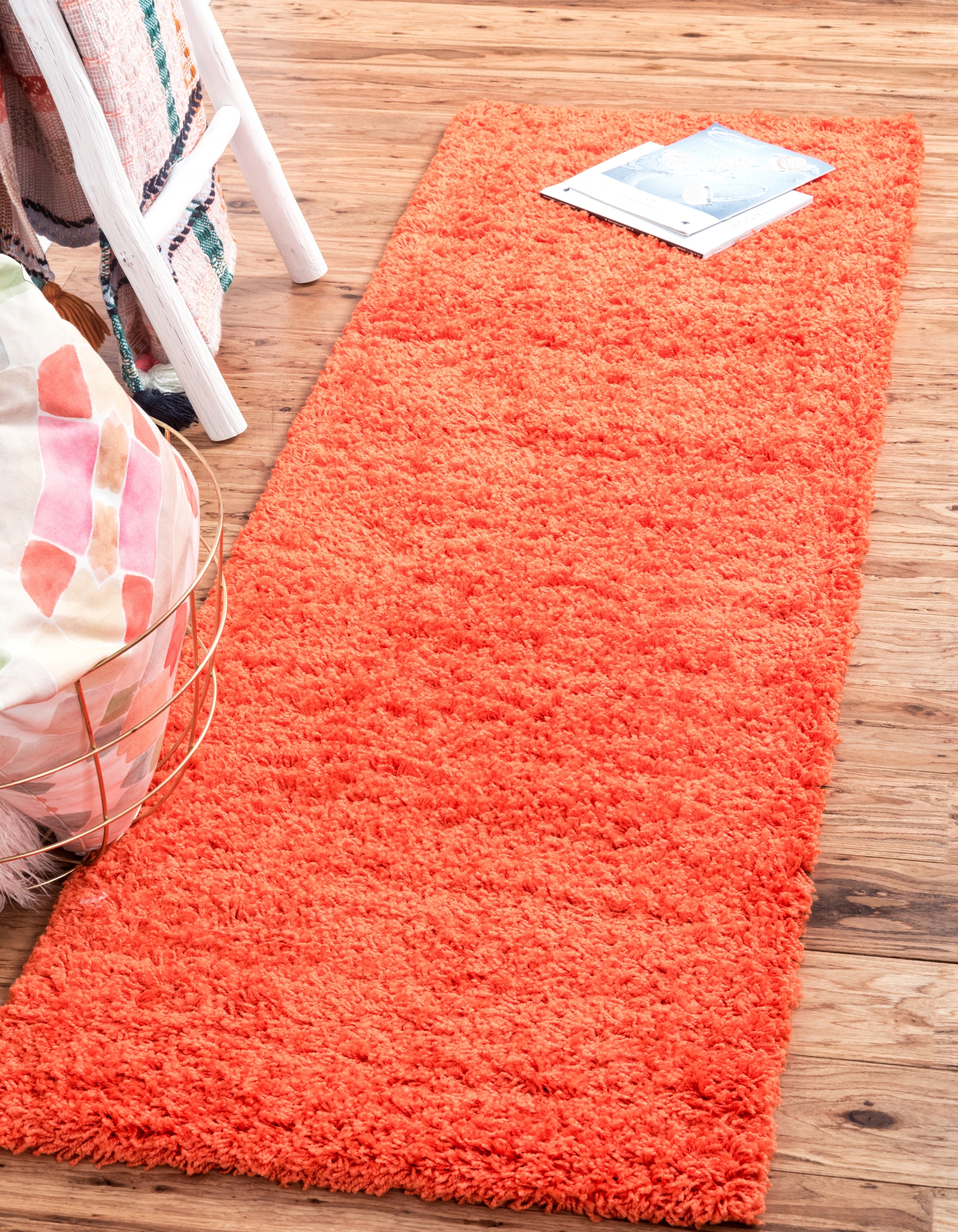 Unique Loom Solid Shag Cherry Red 10 ft. Runner Rug