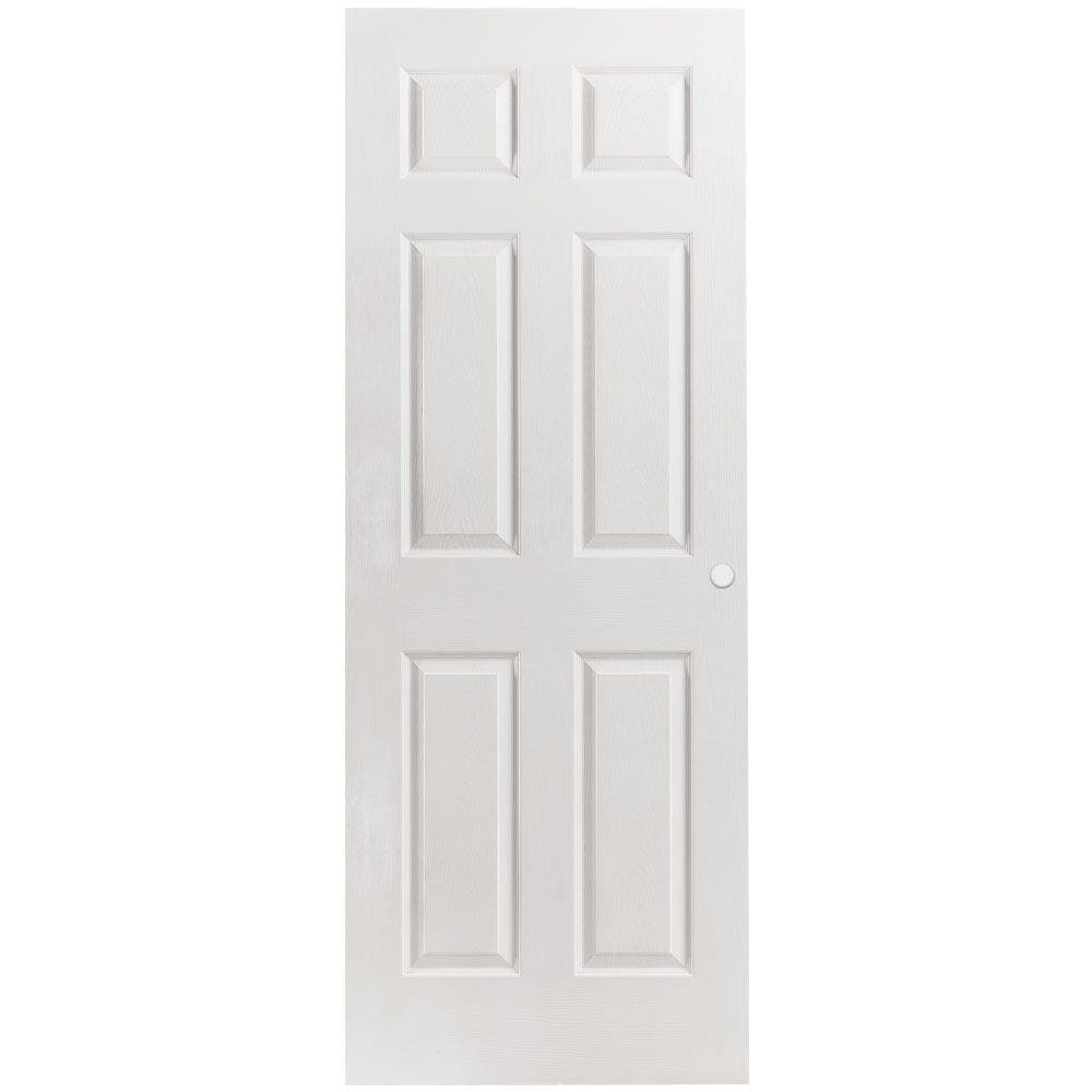 Masonite 690024 28-in x 80-in Primed 6-panel Textured Hollow core Primed Molded composite Slab Door with Lockset Bore