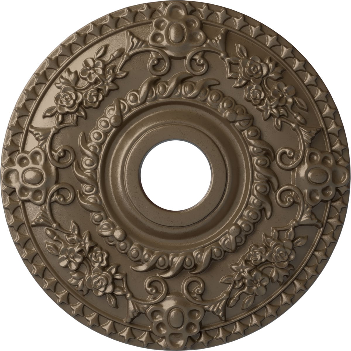 Ekena Millwork CM18ROWSS Rose 18-in W x 18-in L Painted Warm Silver Polyurethane Whole Ceiling Medallion