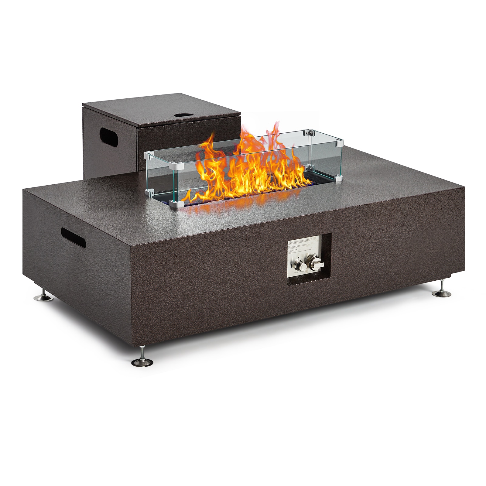 Garvee 48 Inch Outdoor Propane Fire Pit Table 50000 BTU with Wind Guard Glass Beads Rain Cover Tank Holder 2 in 1 Fire Pit Dining Table #KTXULR21463