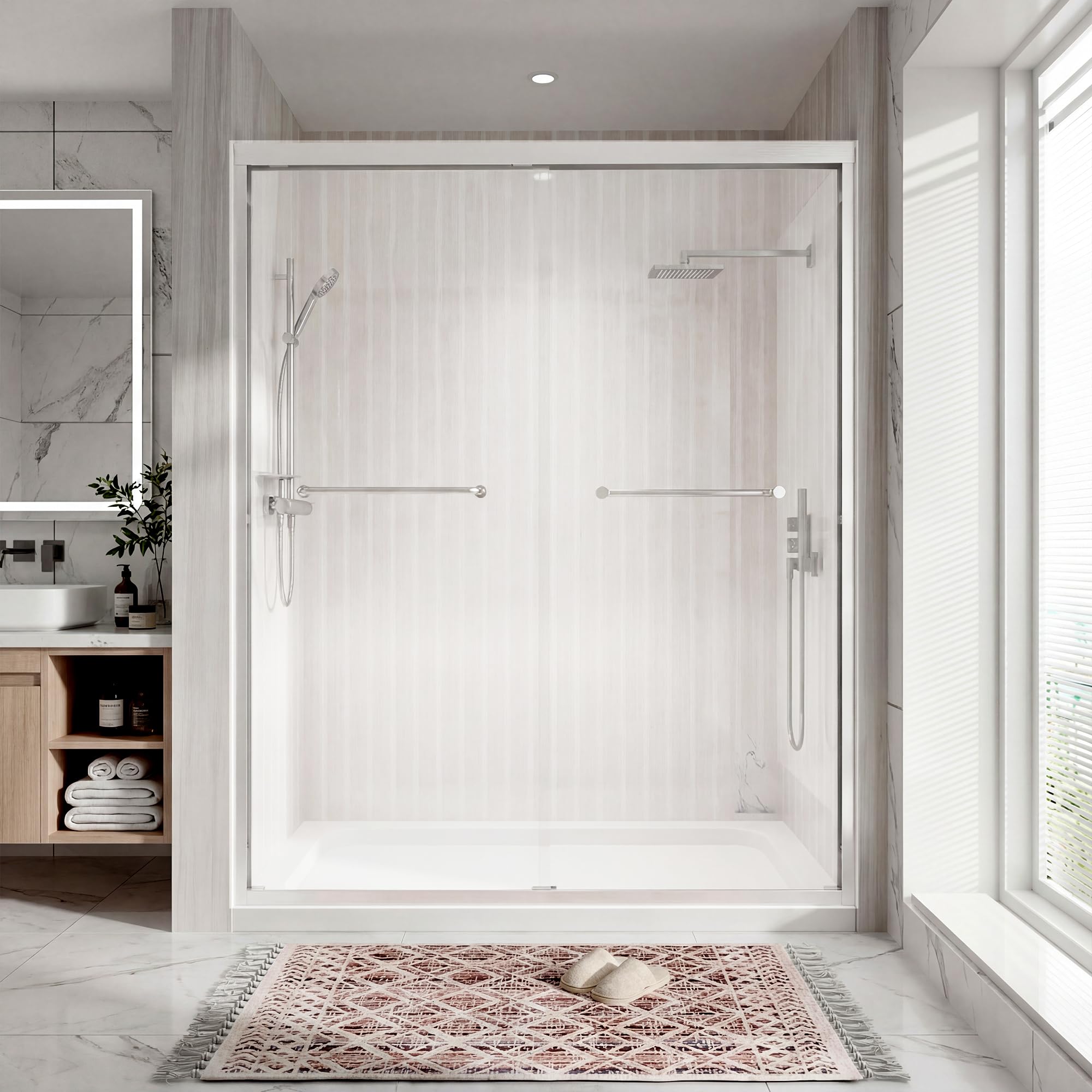 TcwVwc  Chrome 50-54 in W x 72 in H Framed 1/4 in Clear Tempered Glass Safety Film Soft Close Double Sliding Shower Door