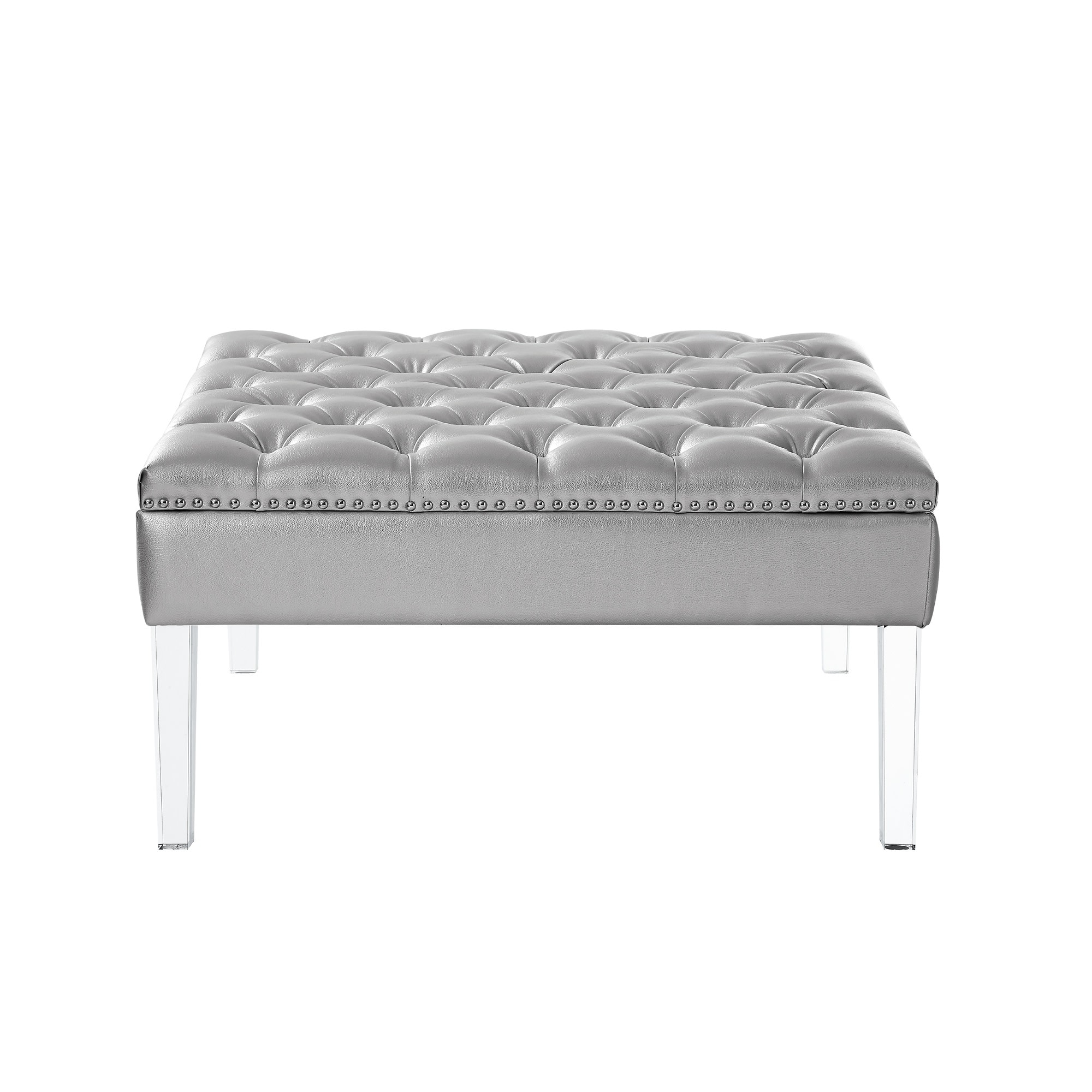 Inspired Home ON16-01SR-LS Skye Modern Silver Ottoman