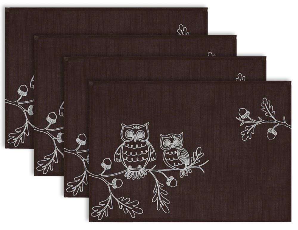 DII CAMZ35759 4 -Pack Owls Wicker Rectangle Placemats