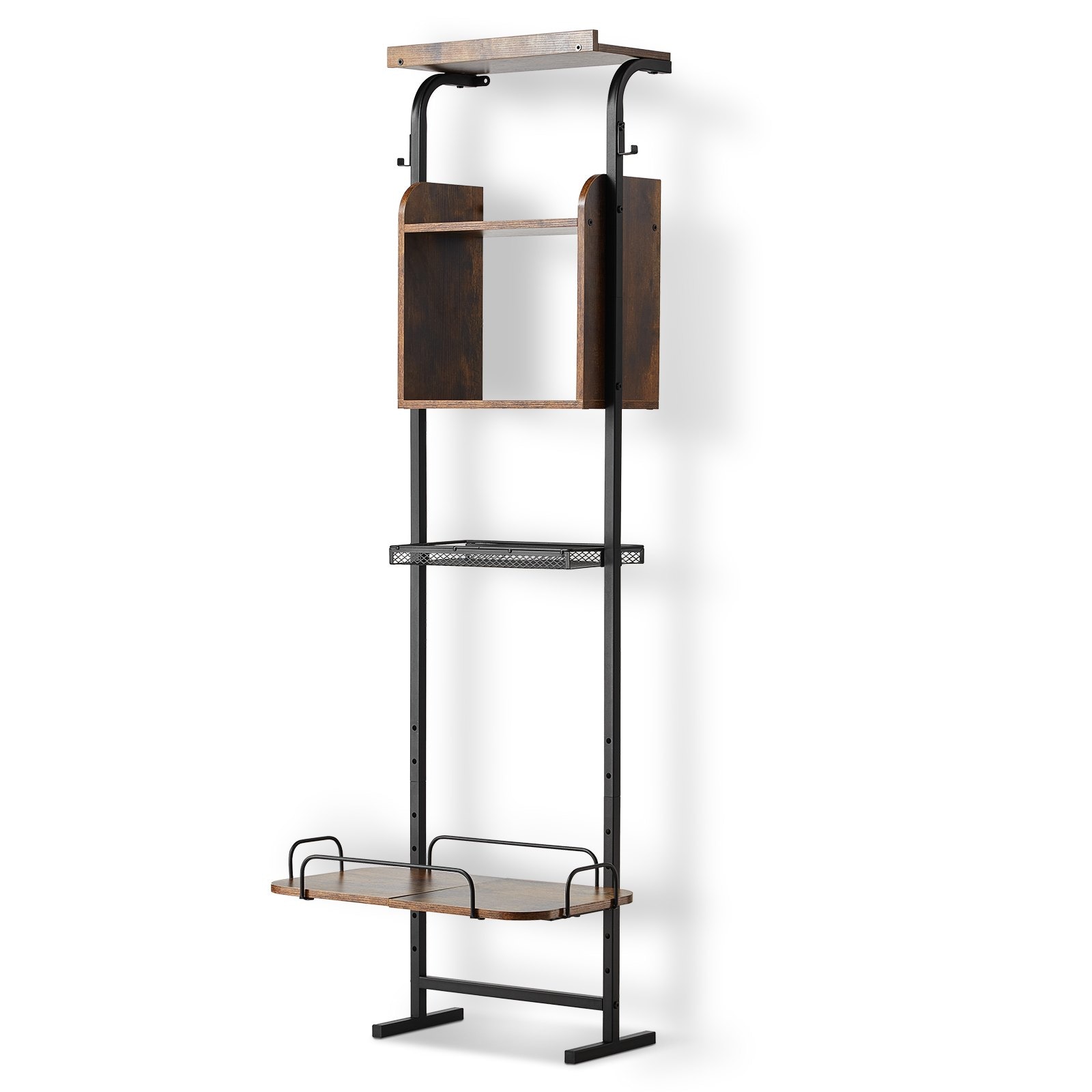 Slickblue Dog Feeding Station Storage Shelf Wall Mount Adjustable Height 19.7 x 11 in with Black Metal MDF Melamine Pet for Living Room or Kitchen