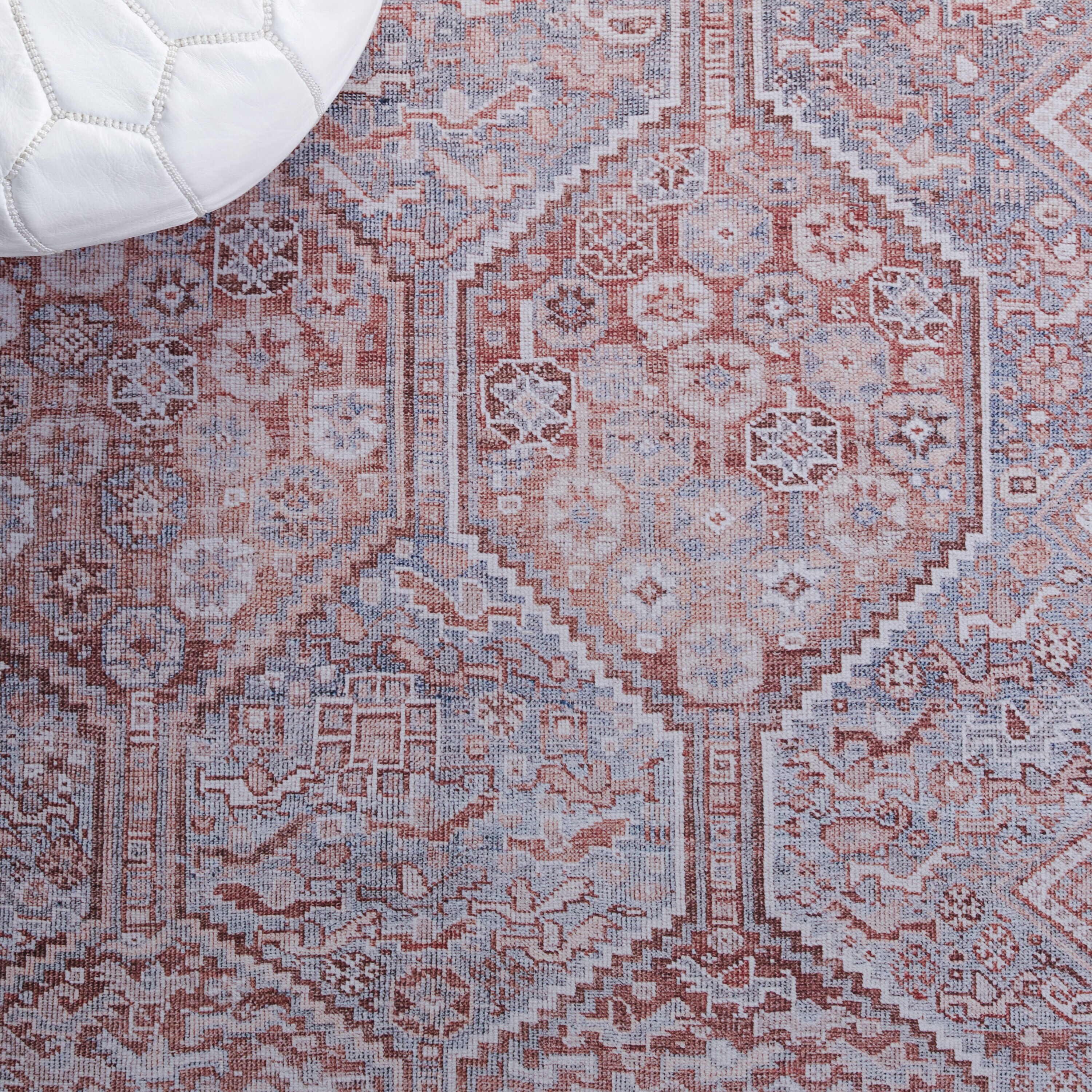Gray and Rust Hand-Knotted Washable Synthetic Area Rug