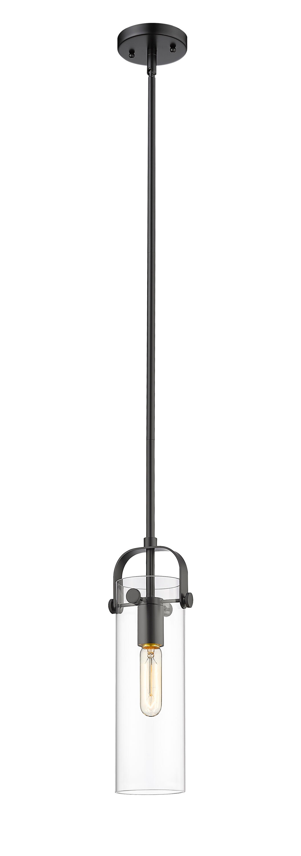 Innovations Lighting 423-1S-BK-4CL Pilaster Matte Black Industrial Clear glass Cylinder Medium Hanging Pendant light