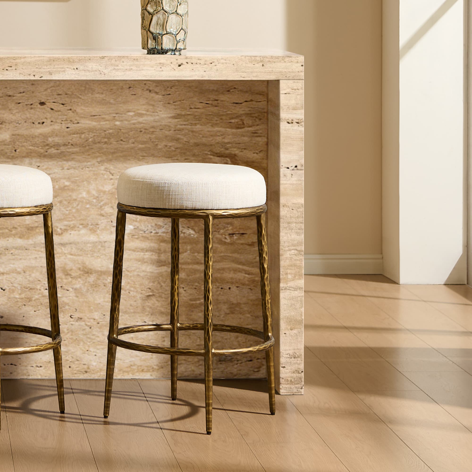 FARATI - Gold 26.5-in H Counter height Upholstered Metal Bar Stool