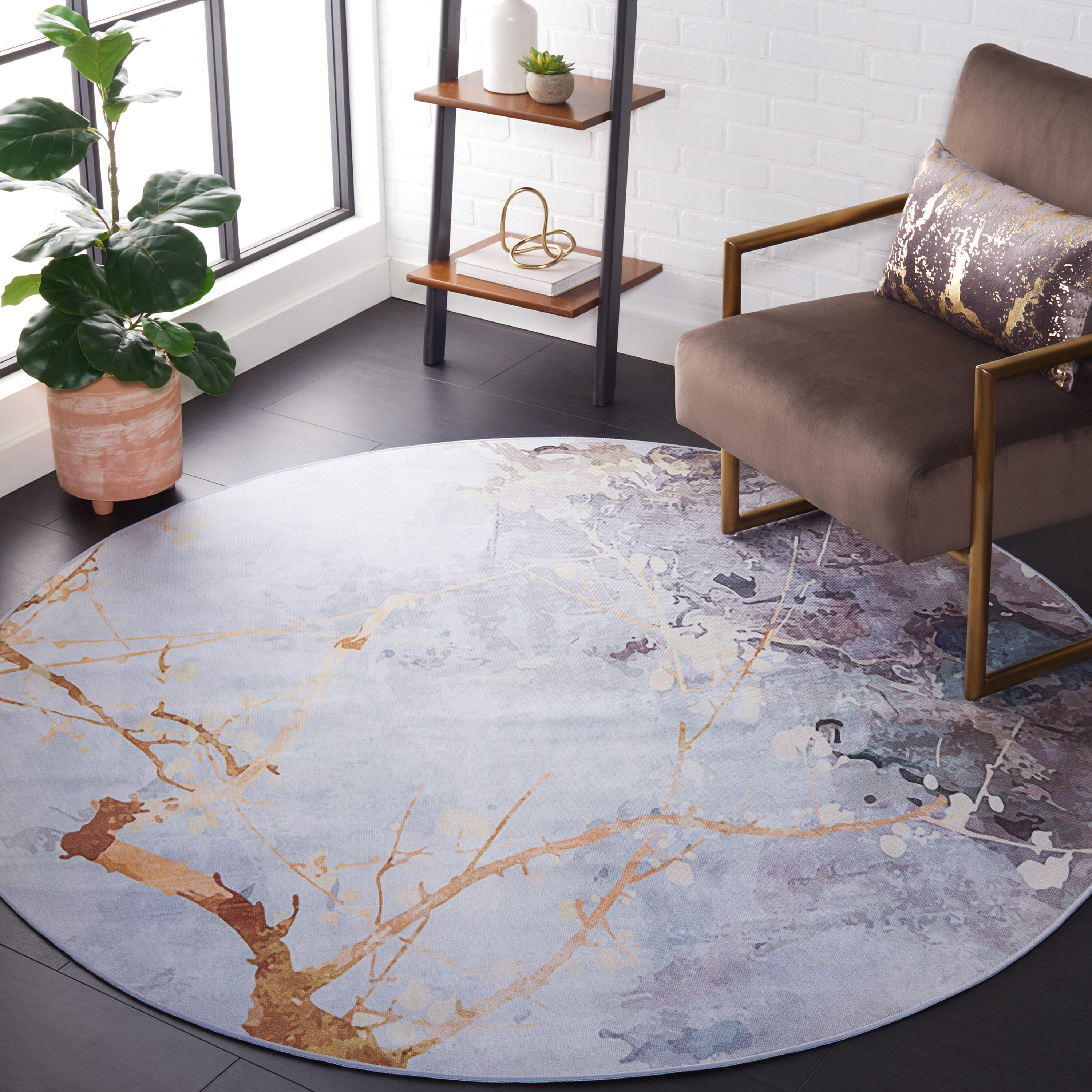 Tacoma 811F Grey Beige Machine Washable/Slip Resistant 6ft x 6ft Contemporary Rug