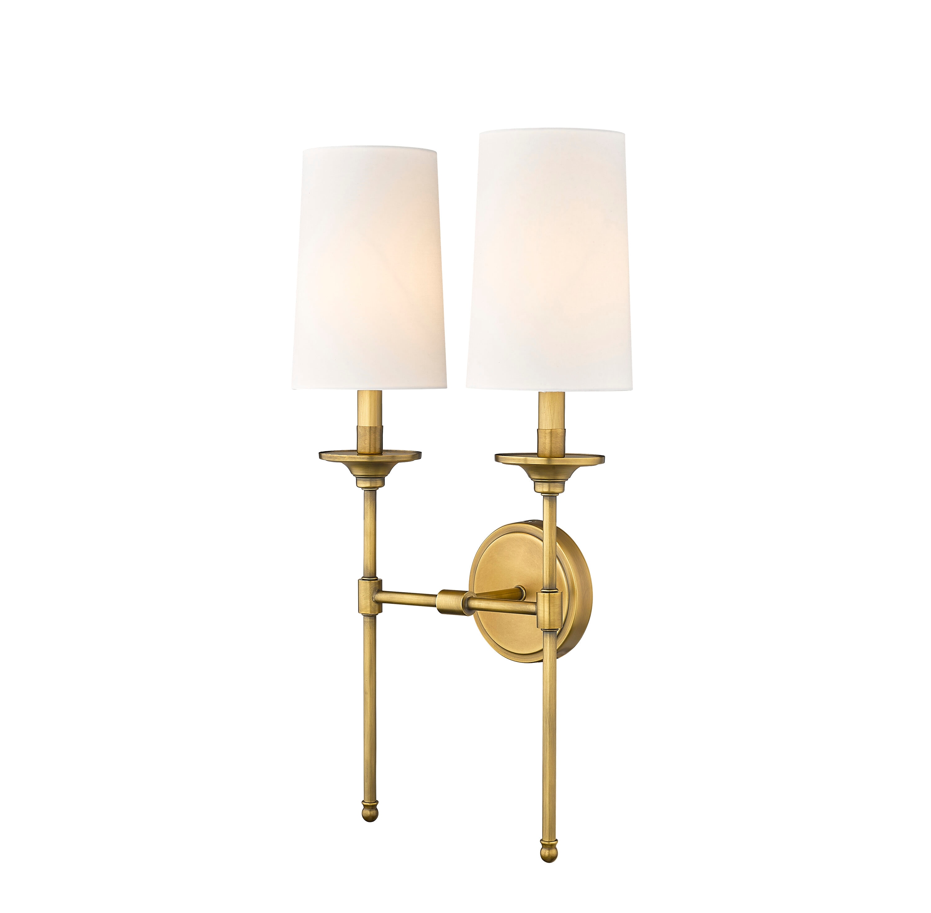 Emily 24" Rubbed Brass and White Fabric 2-Light Wall Sconce
