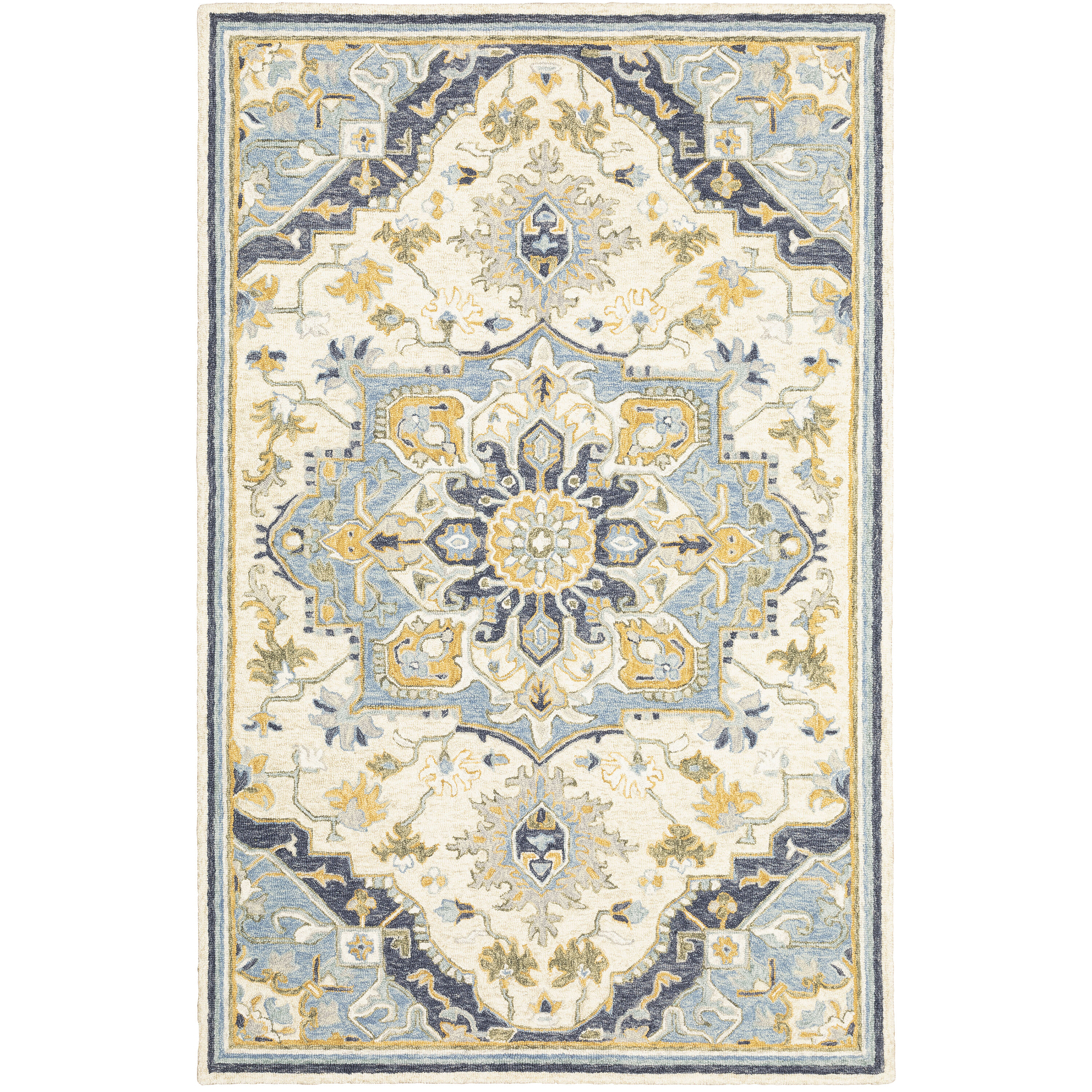 Archer Lane 284ALFR24L Avalon 4 x 6 (ft) Wool Blue Rectangular Indoor Medallion Bohemian/Eclectic Area rug