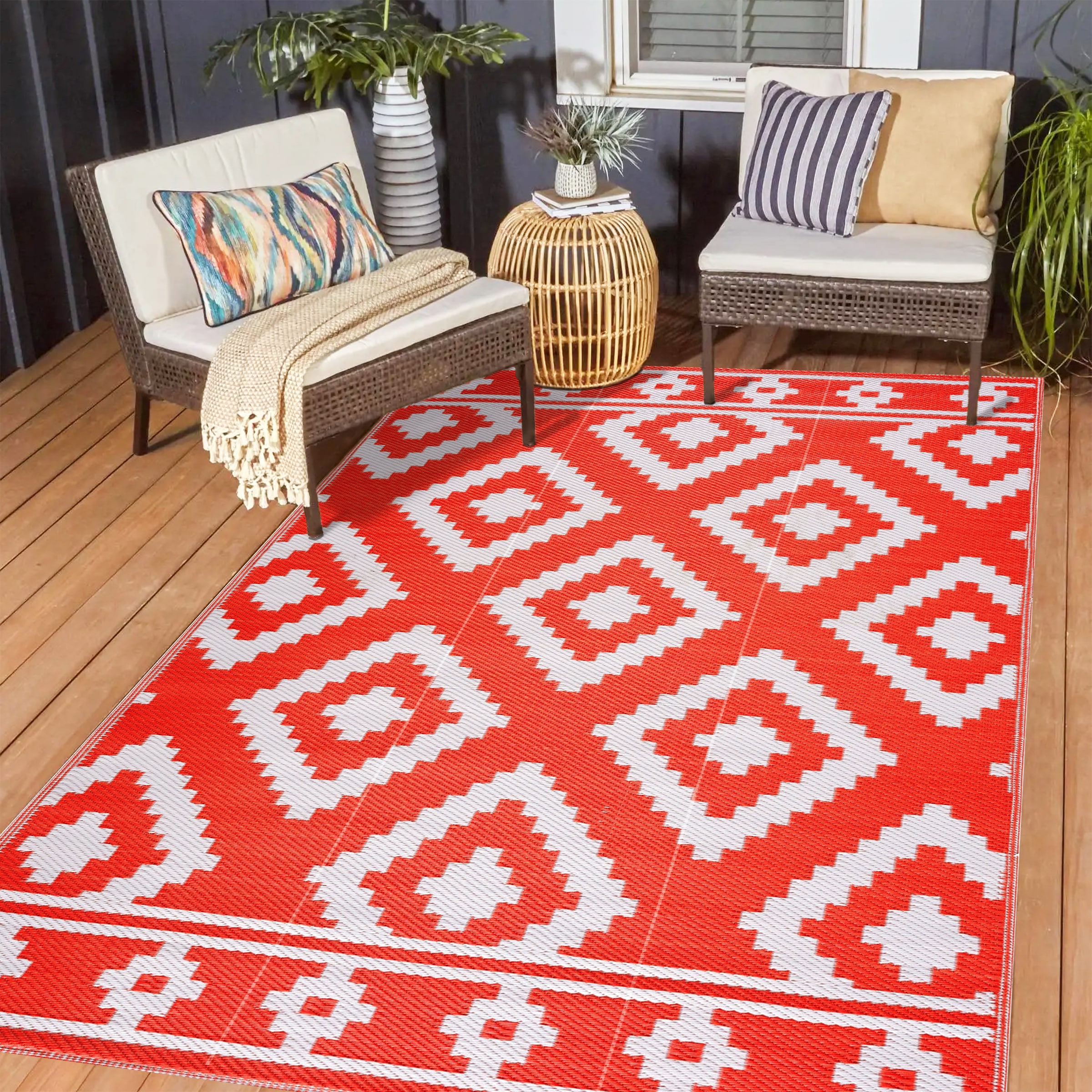 Playa Rug PLY-F-MLN-OW-9X12 9 x 12 (ft) Polypropylene Milan-Orange White Rectangular Indoor/Outdoor Geometric Area rug
