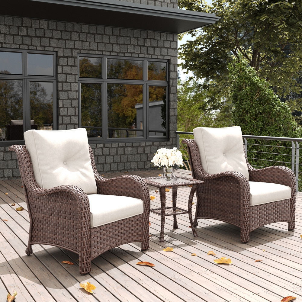 LayinSun BYT6003B-BRBEIGE-3P 3 -Piece Outdoor Rattan Patio Conversation Set with Beige Cushions
