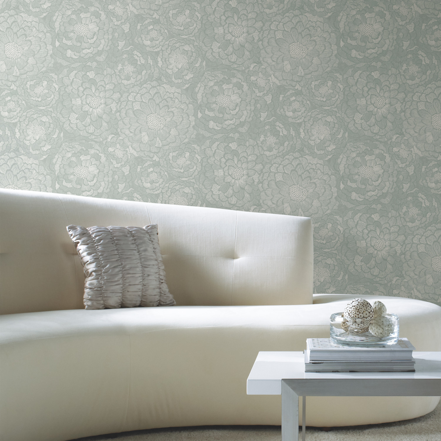 Green and Taupe Vinyl Floral Peel and Stick Wallpaper Roll