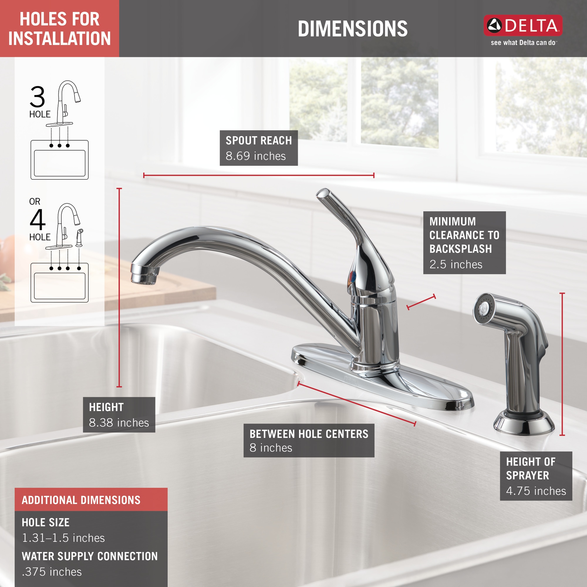 Delta Classic Chrome Single Handle Kitchen Faucet Deck Plate And Side Spray Included 400 Dst 6054