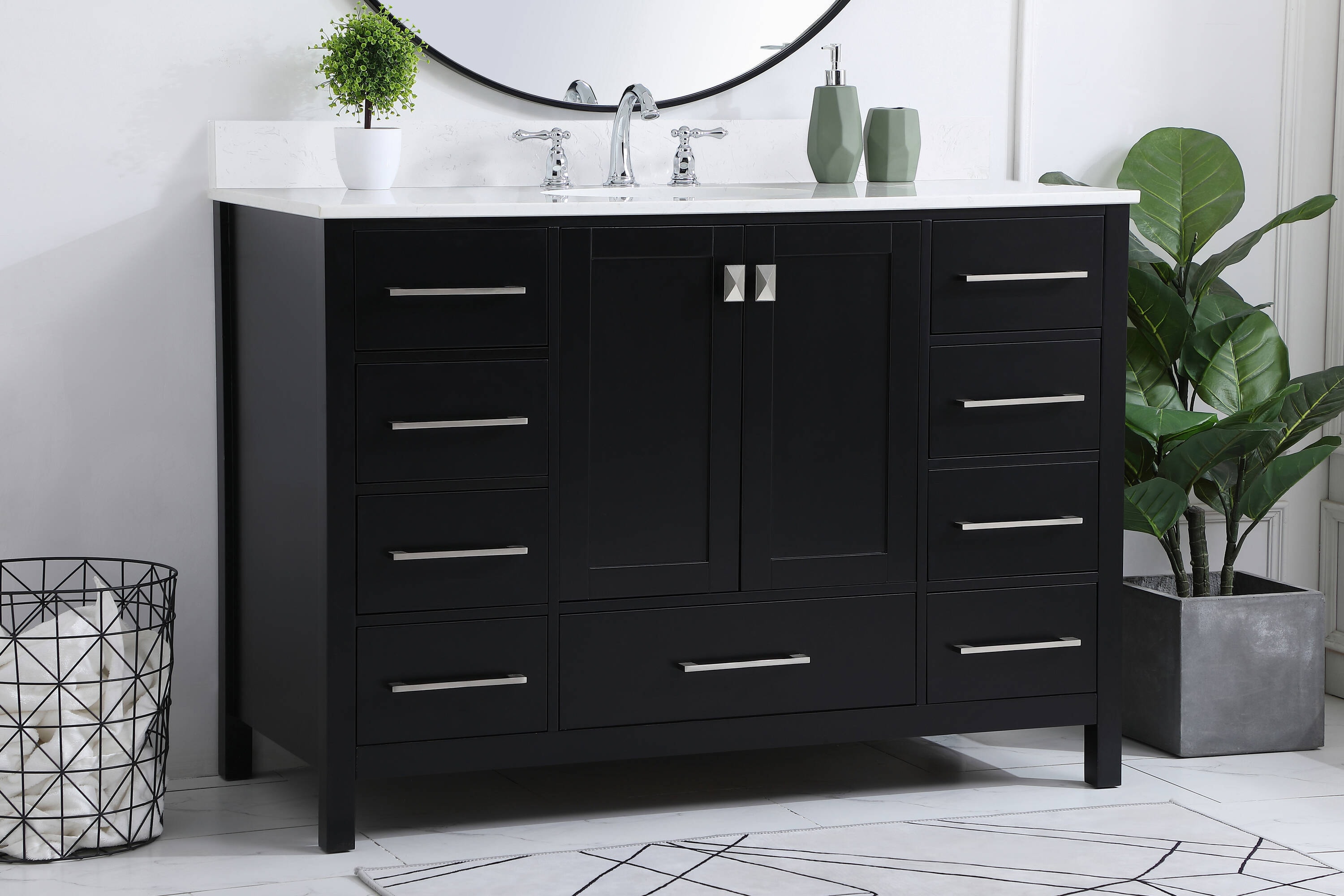 Traditional 48-in Black Single Sink Bathroom Vanity with Quartz Top Marble | - Elegant Decor HF56544BK