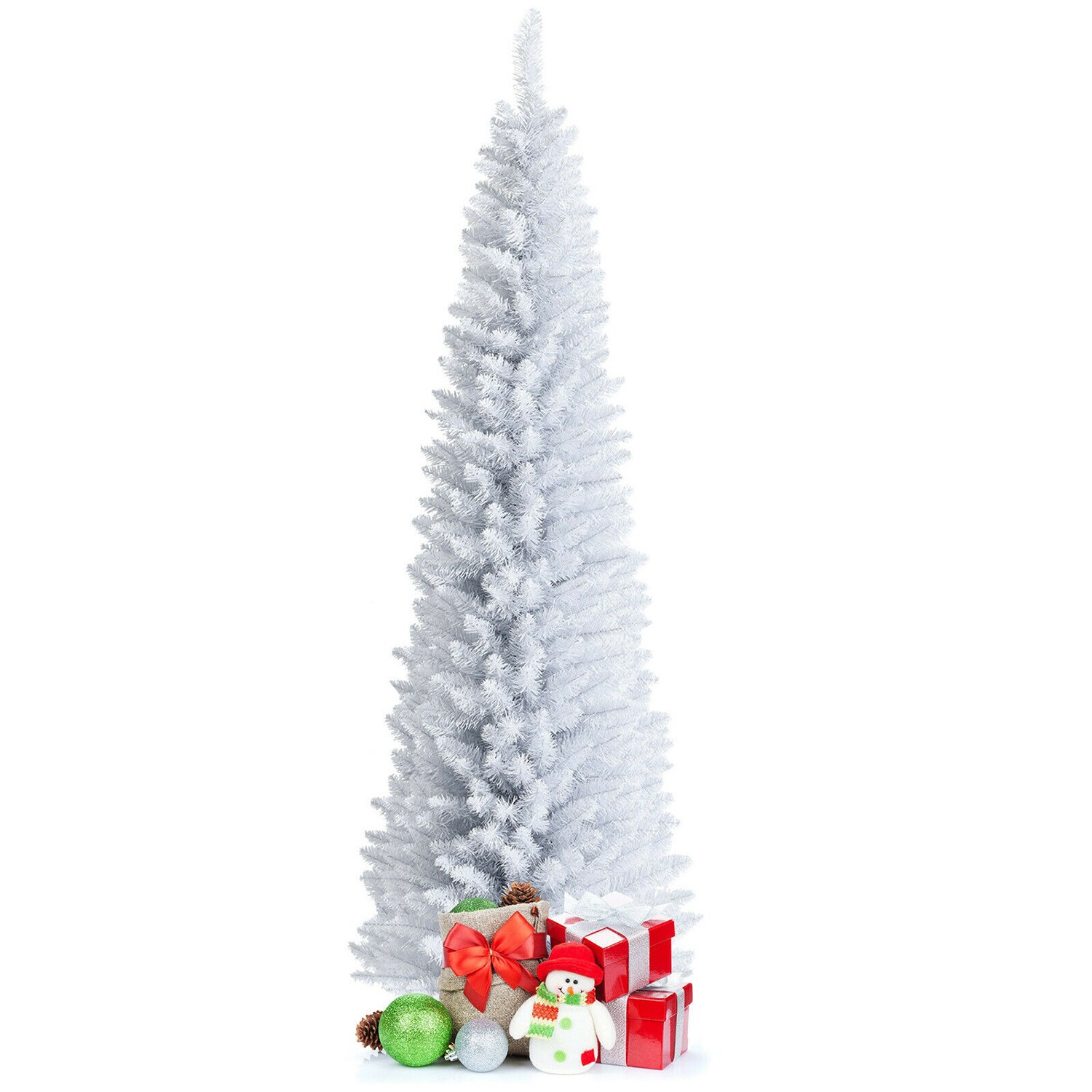 WELLFOR 7-ft Slim White Artificial Christmas Tree in the Artificial ...