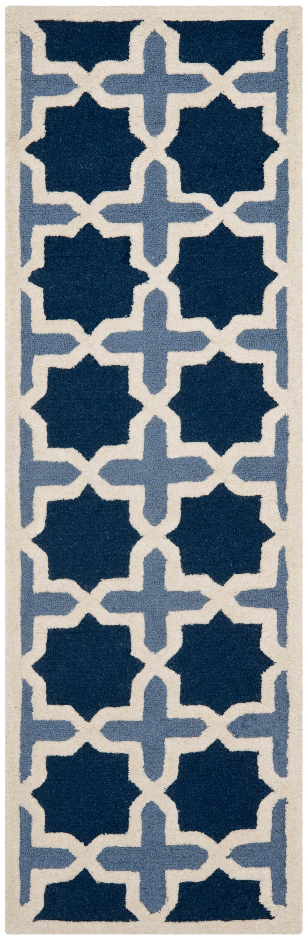 Elegant Hand-Tufted Wool Runner Rug in Blue/Ivory - 2'6" X 8'