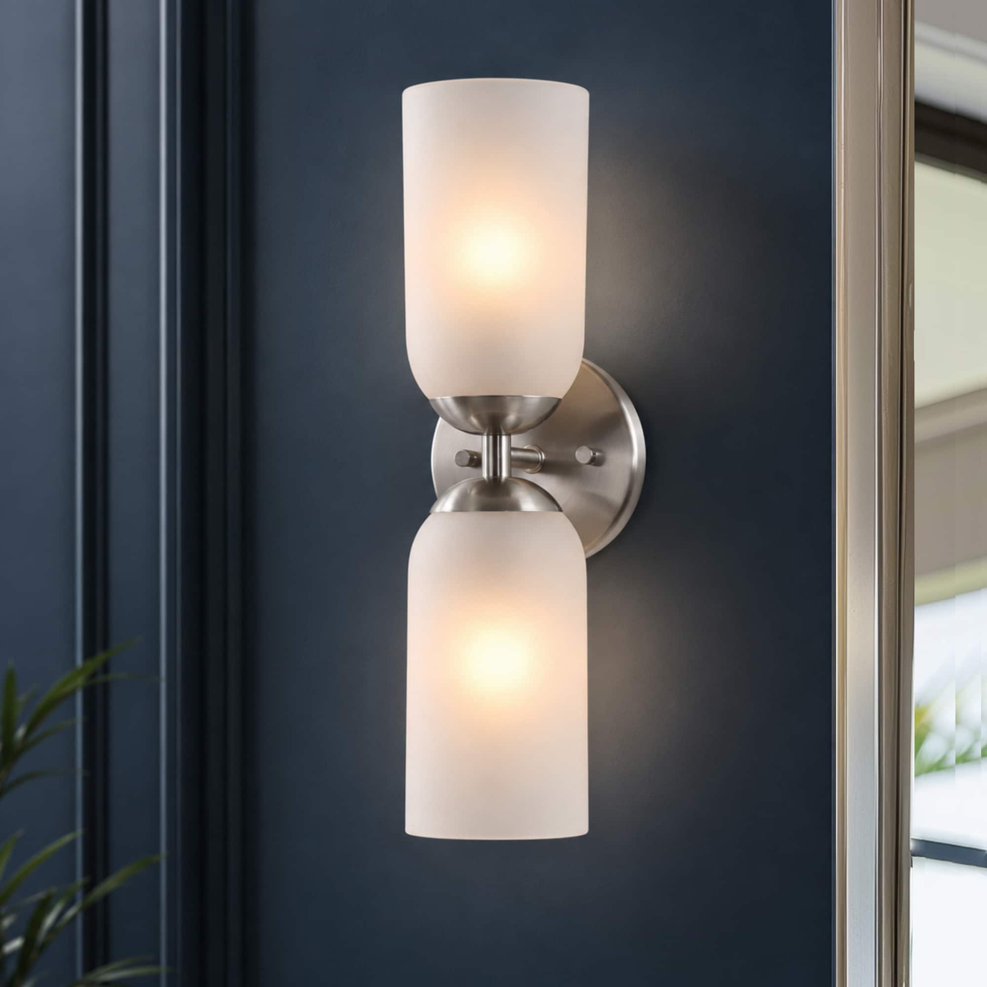 LNC Cylora 4-in W 2 -Light Brushed Nickel Transitional Hardwired Damp rated Wall Sconce