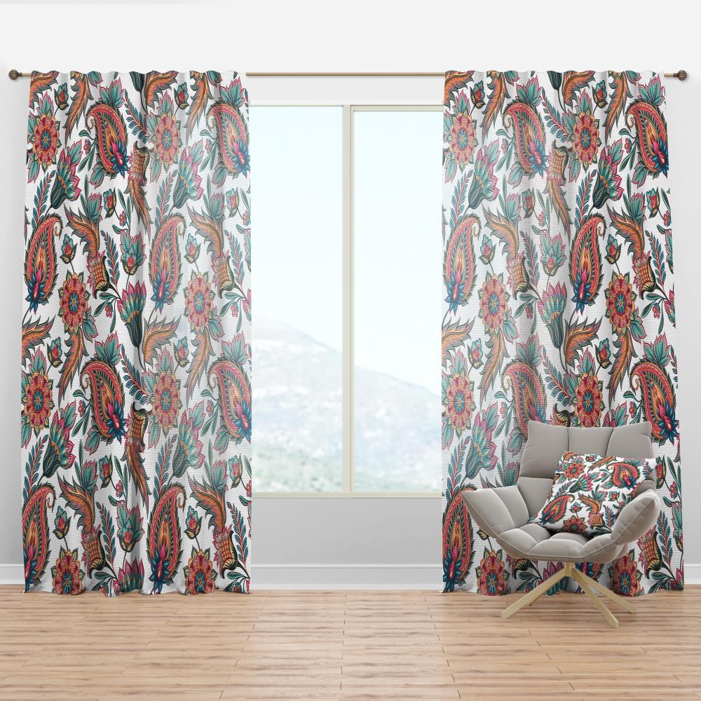 Designart 'Colourful Floral Paislery' Floral Curtain Single Panel - 52 in. Wide x 120 in. High - 1 Panel