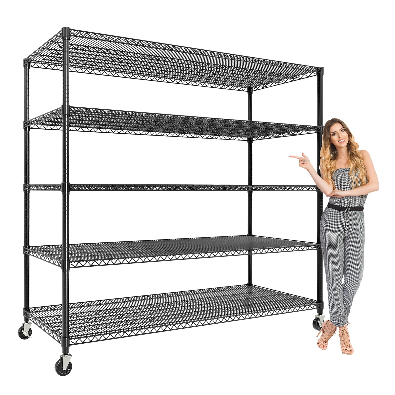 Garvee Heavy Duty 5-Tier Wire Shelving Unit Adjustable Metal Storage Rack with Wheels 3300LBS Capacity Garage Freestanding Shelving Unit  82.6 in H x 59 in W x 23.6 in D