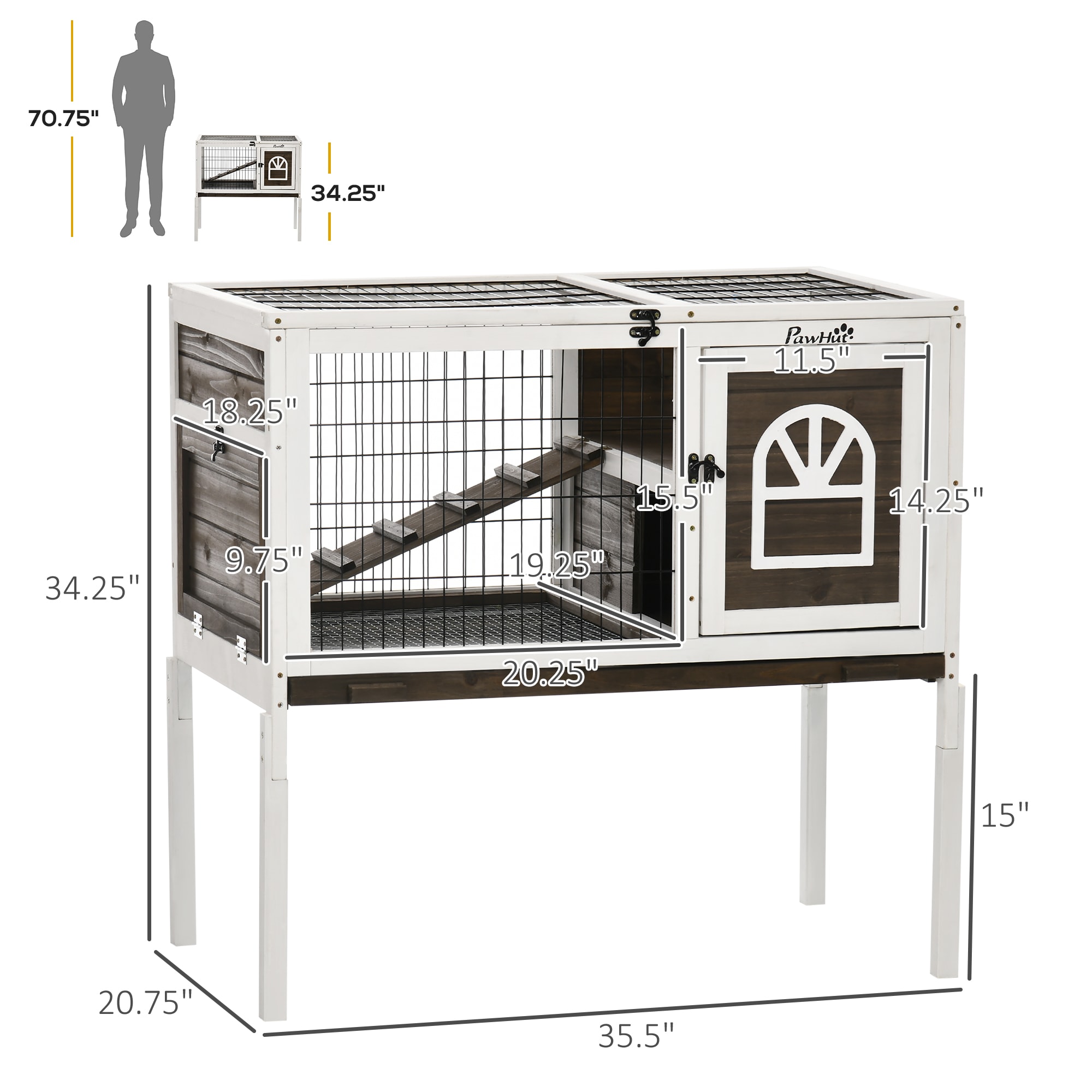 PawHut D51-355V00CF Chicken-Coops-Rabbit-Hutches - View #3