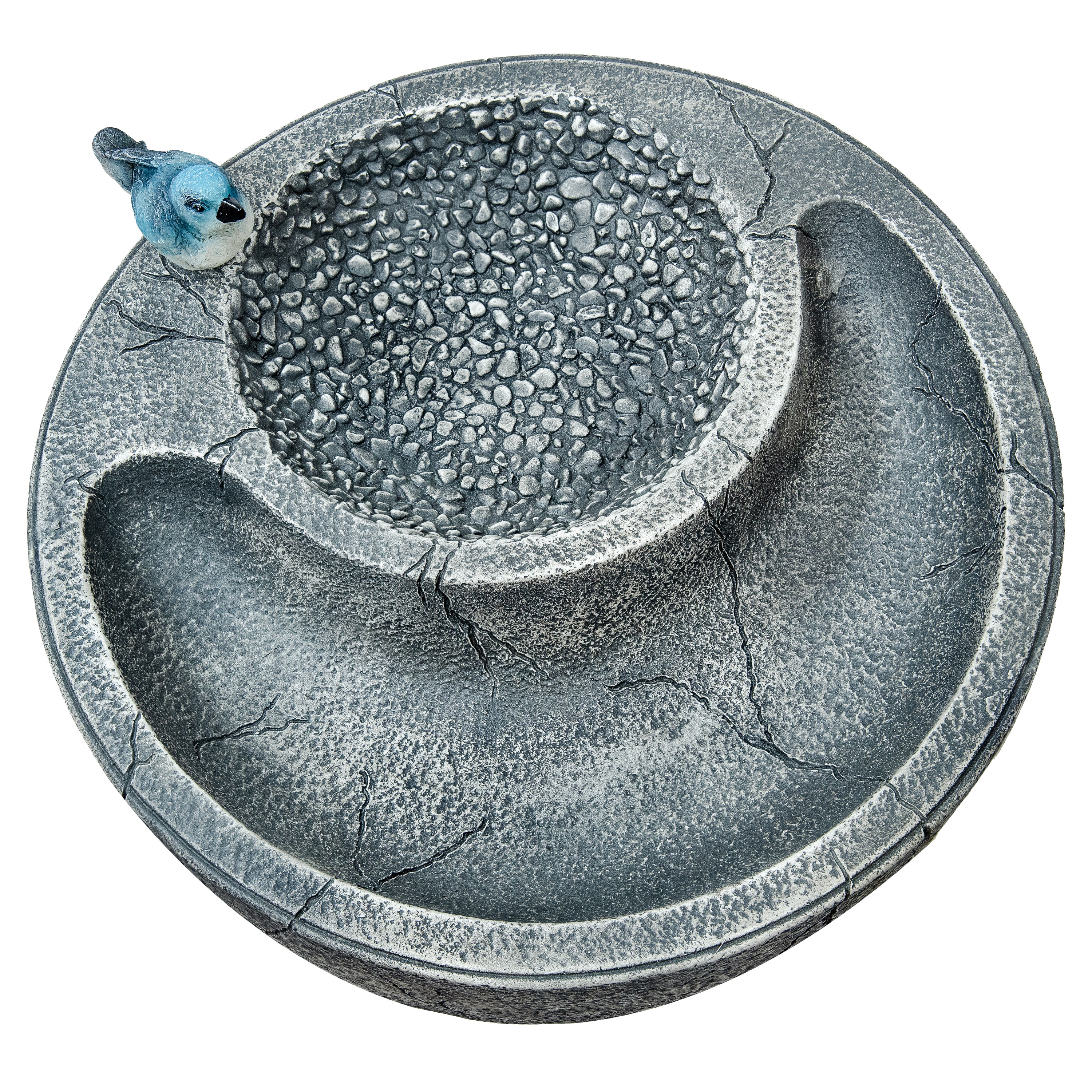 Gray Polyresin Bird Bath with Feeder Compartment, 27" Tall