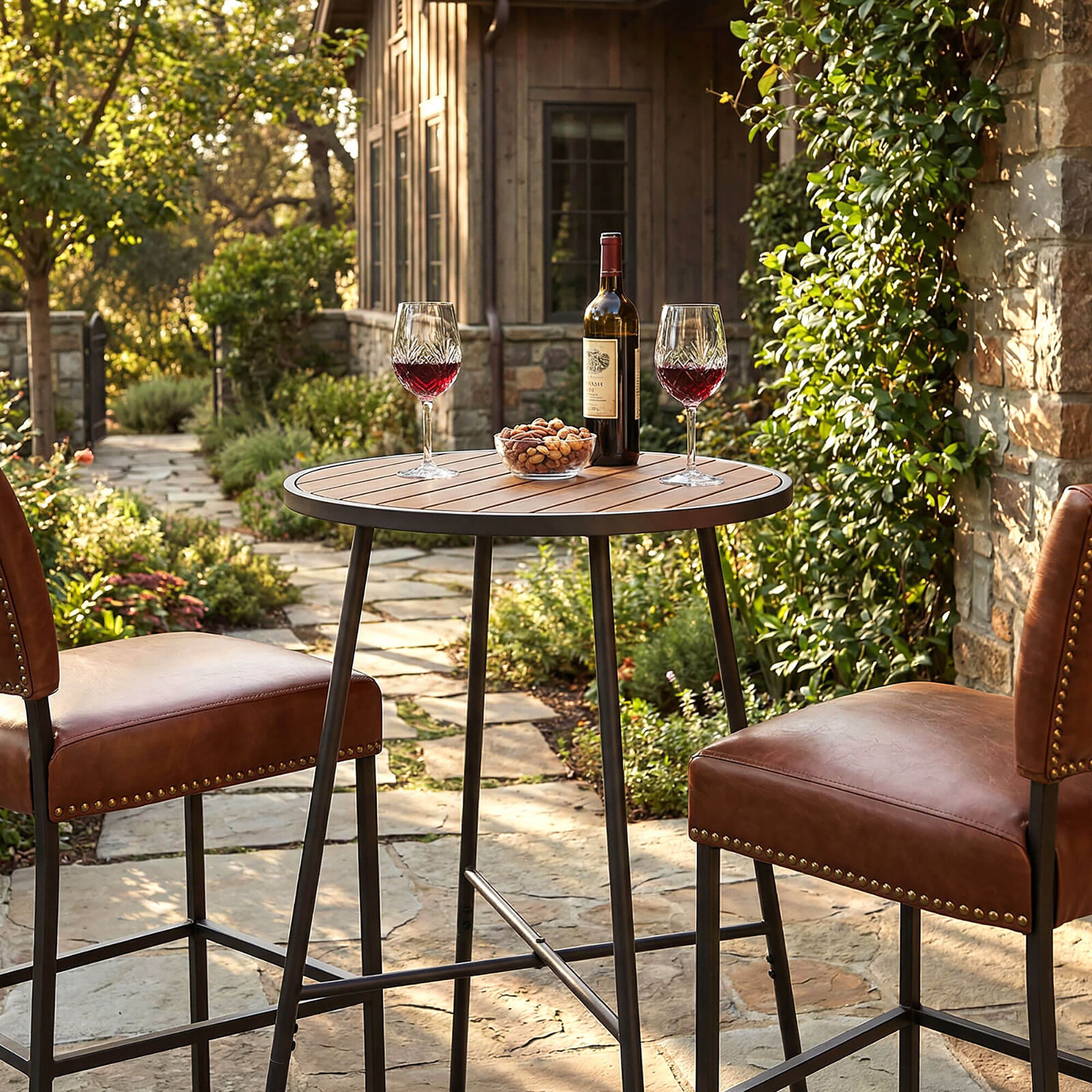 Costway Round Outdoor Bar height Table 33-in W x 33-in L in the Patio ...