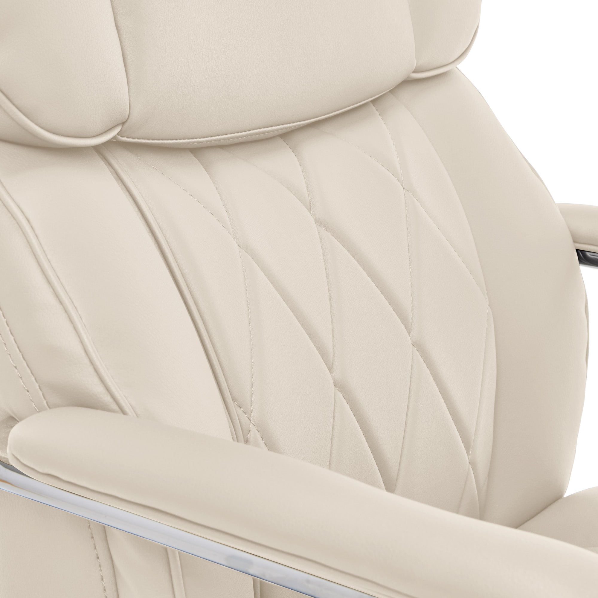 Ivory Bonded Leather Ergonomic Executive Office Chair with Chrome Base