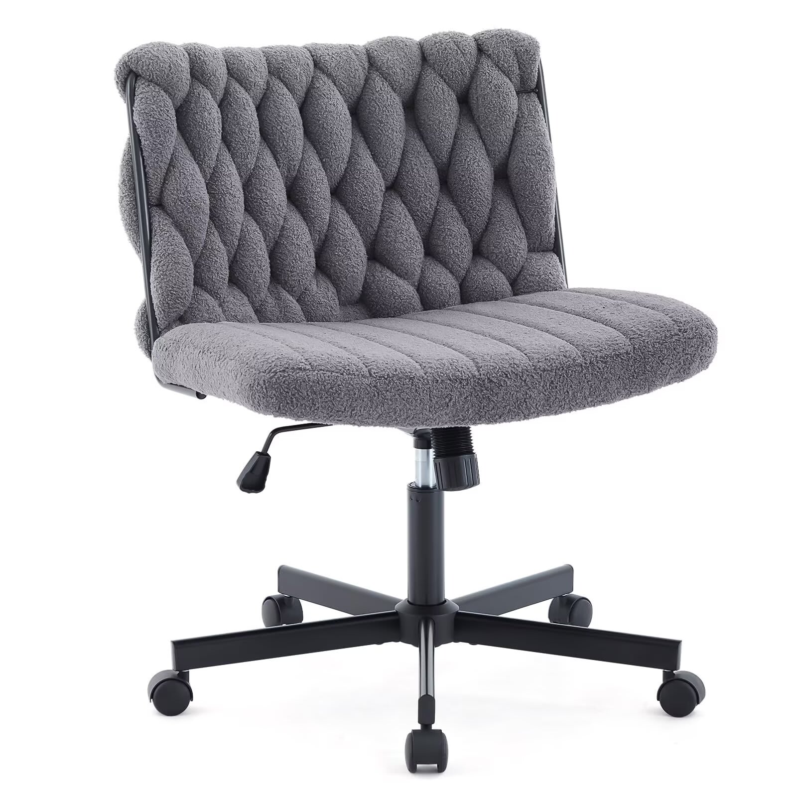 Qeetex JXNAG-PHO-16KXW8T4 Criss Cross Chair with Wheels Wide Seat Home Office Desk Chair Armless Makeup Vanity Chair Modern Cross Legged Swivel Comfy Chair Computer Task Chair for Home Office-Gray