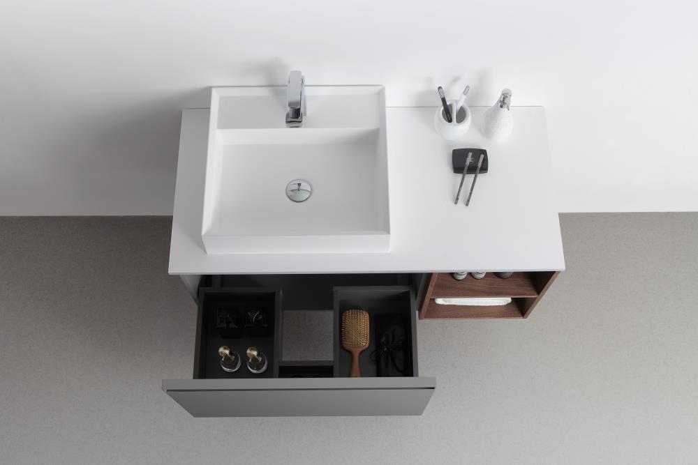 CARTISAN Design Erato 48-in Dark Gray Undermount Double Sink Floating Bathroom Vanity with White Quartz Top | VAMANDG48WMQZ