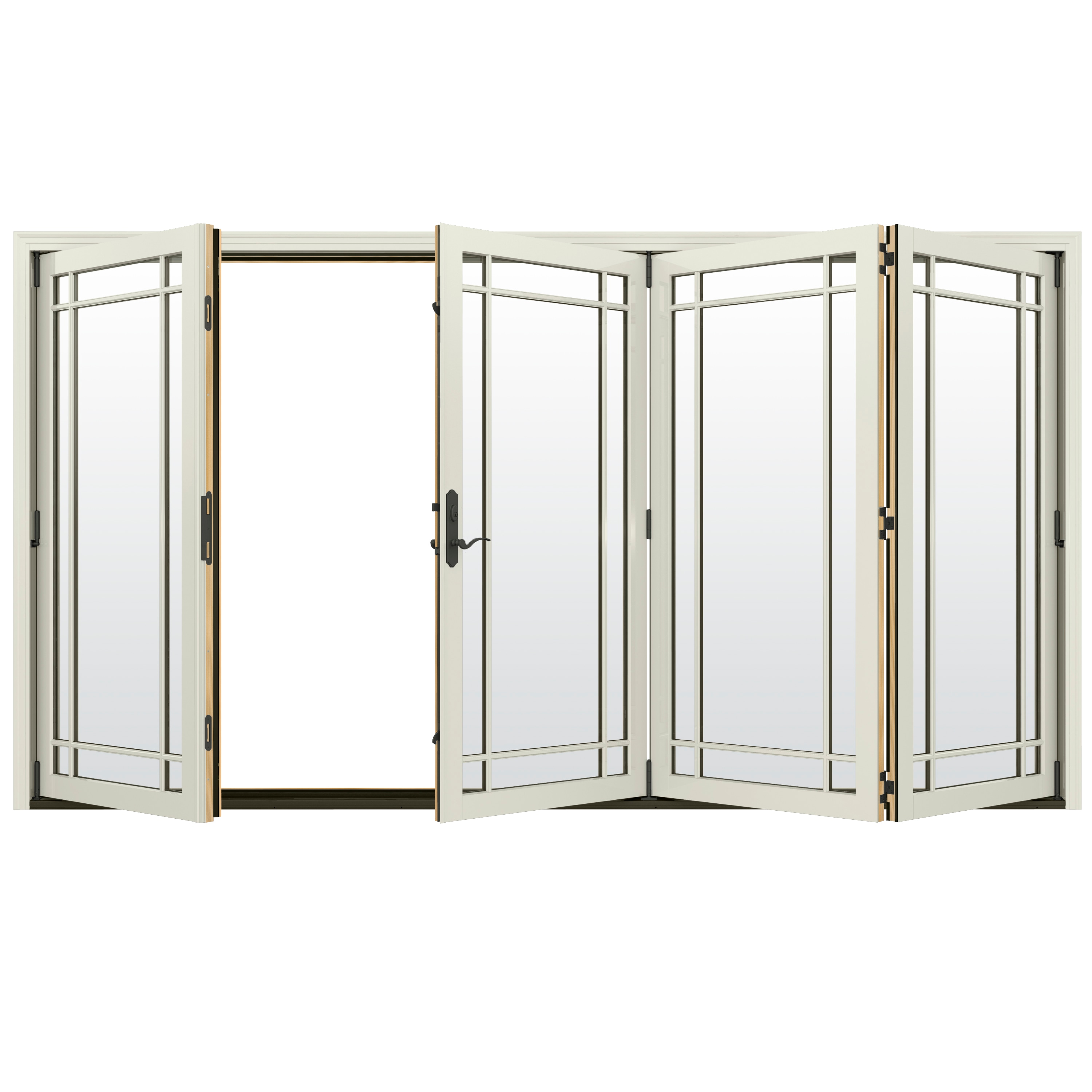124-in x 80-in Low-e Argon Simulated Divided Light Vanilla Clad-wood Folding Right-Hand Outswing Patio Door in Off-White | - JELD-WEN LOWOLJW247800040