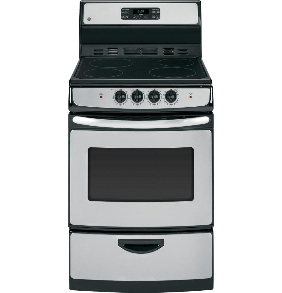 Ge 24 In Glass Top 4 Elements 3 Cu Ft Self Cleaning Freestanding Electric Range Stainless Steel 8041