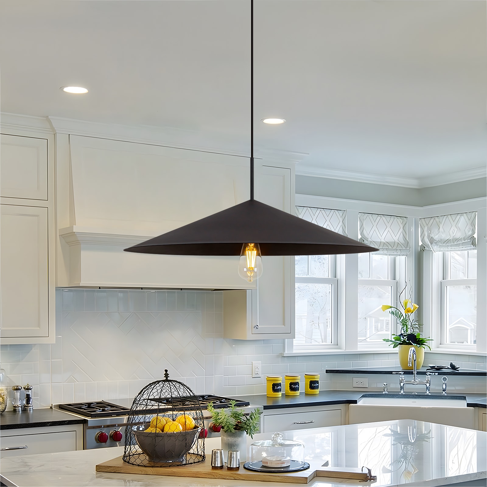 EDISLIVE Black Industrial Cone Led, Large Hanging Kitchen