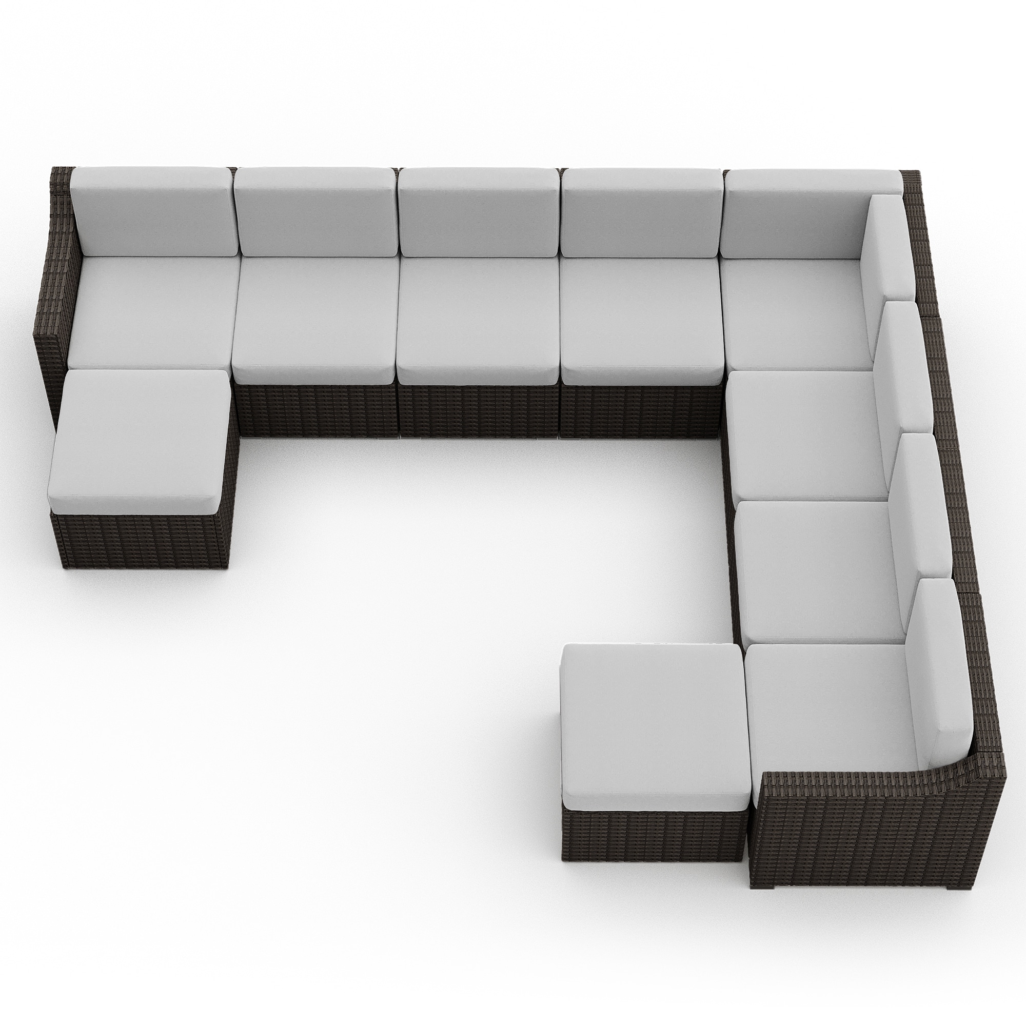  EL-SF10-ZG-WL3 10 -Piece Wicker Patio Conversation Set with Gray Cushions