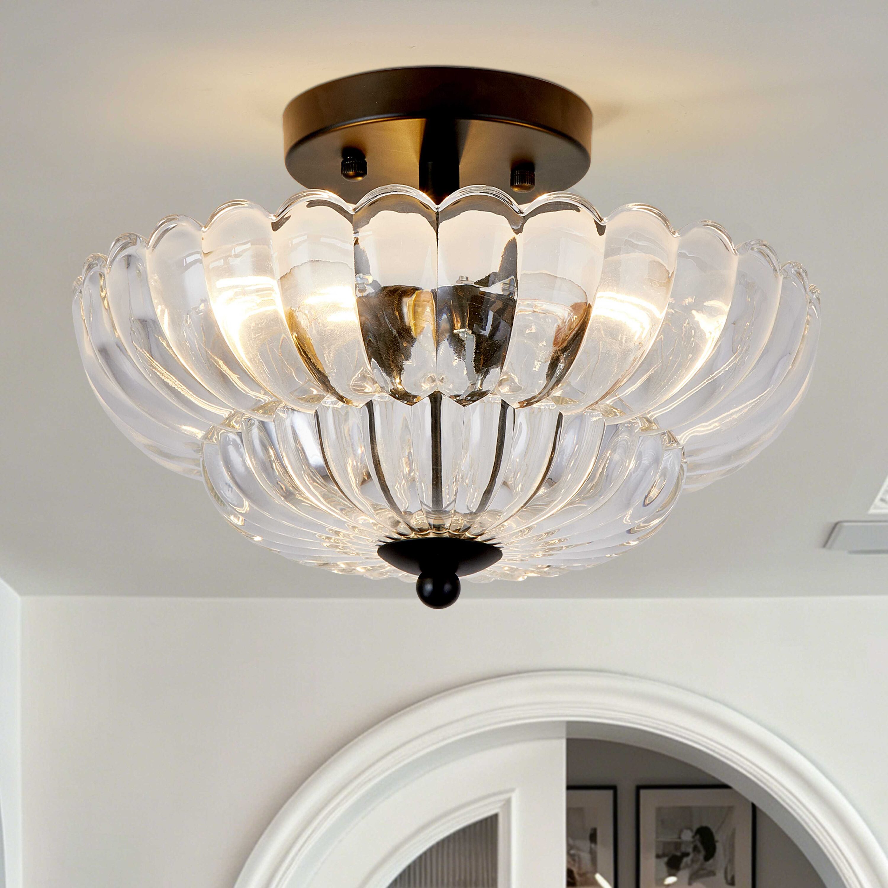 BABOOM Ceiling Light Fixtures 11.81-in Black Indoor 3 -Light Semi-flush Mount Light with Clear Glass