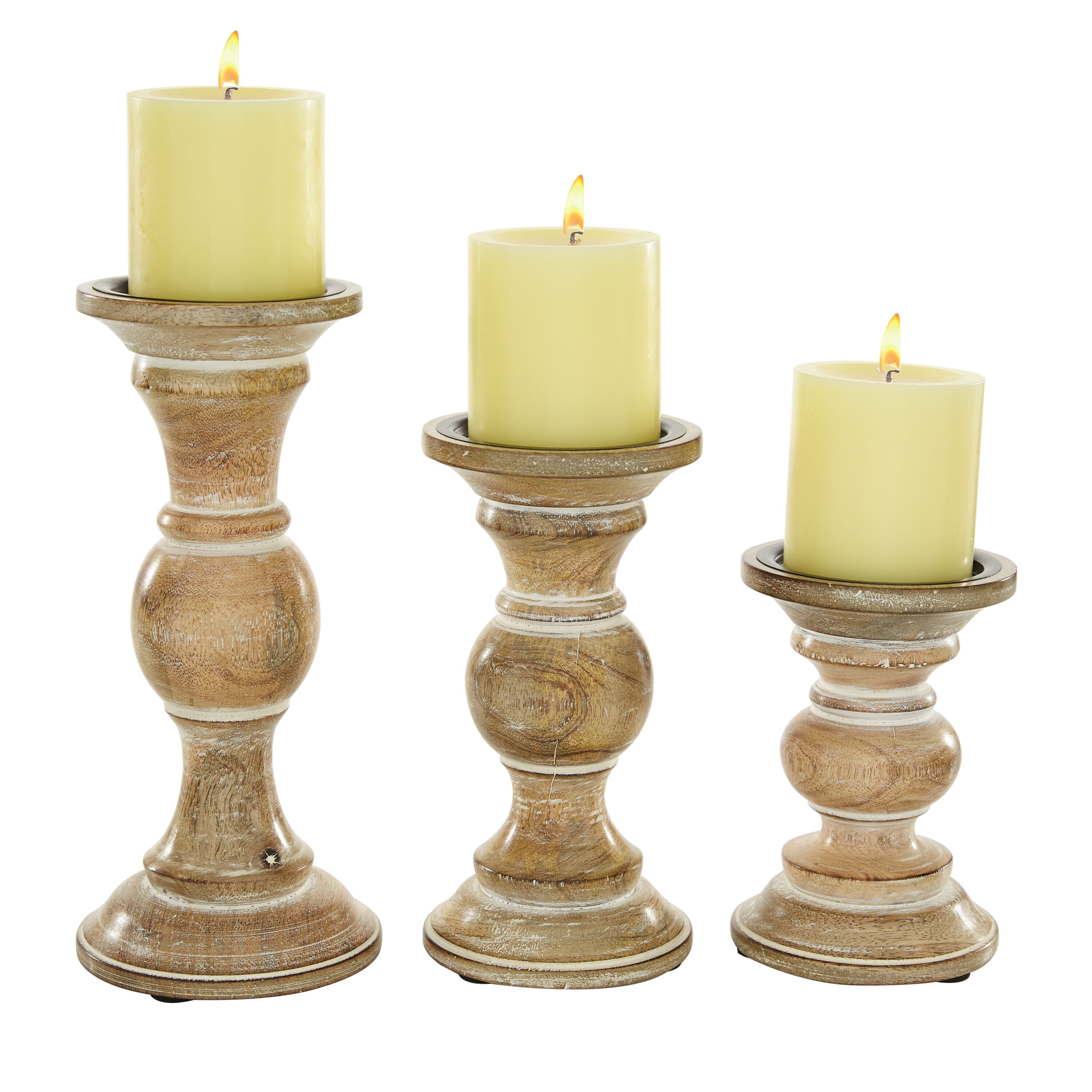 Grayson Lane 1-Candle Wood Pillar Candle Holders - Black - Set of