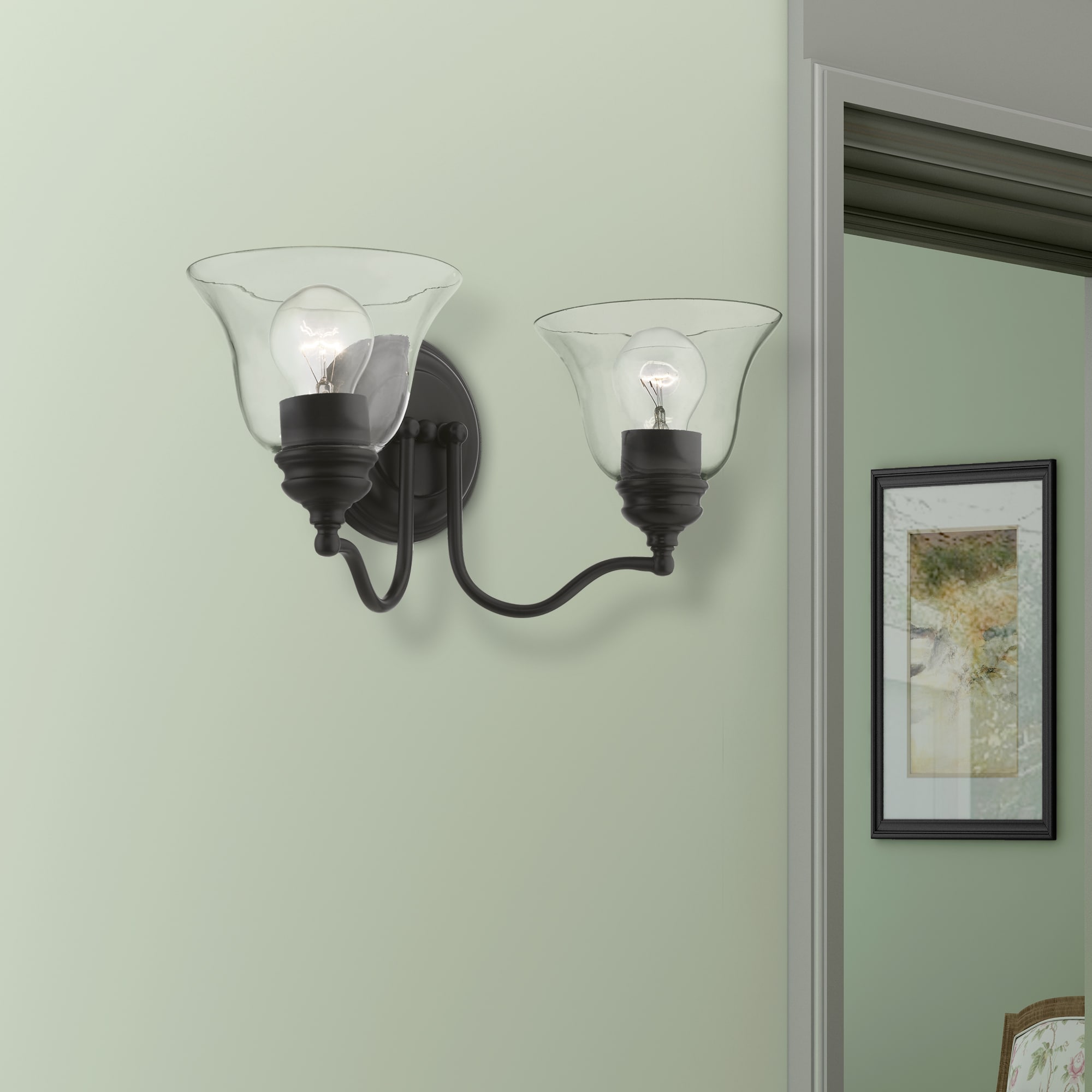 Black Hand Blown Glass 2-Light Vanity Sconce