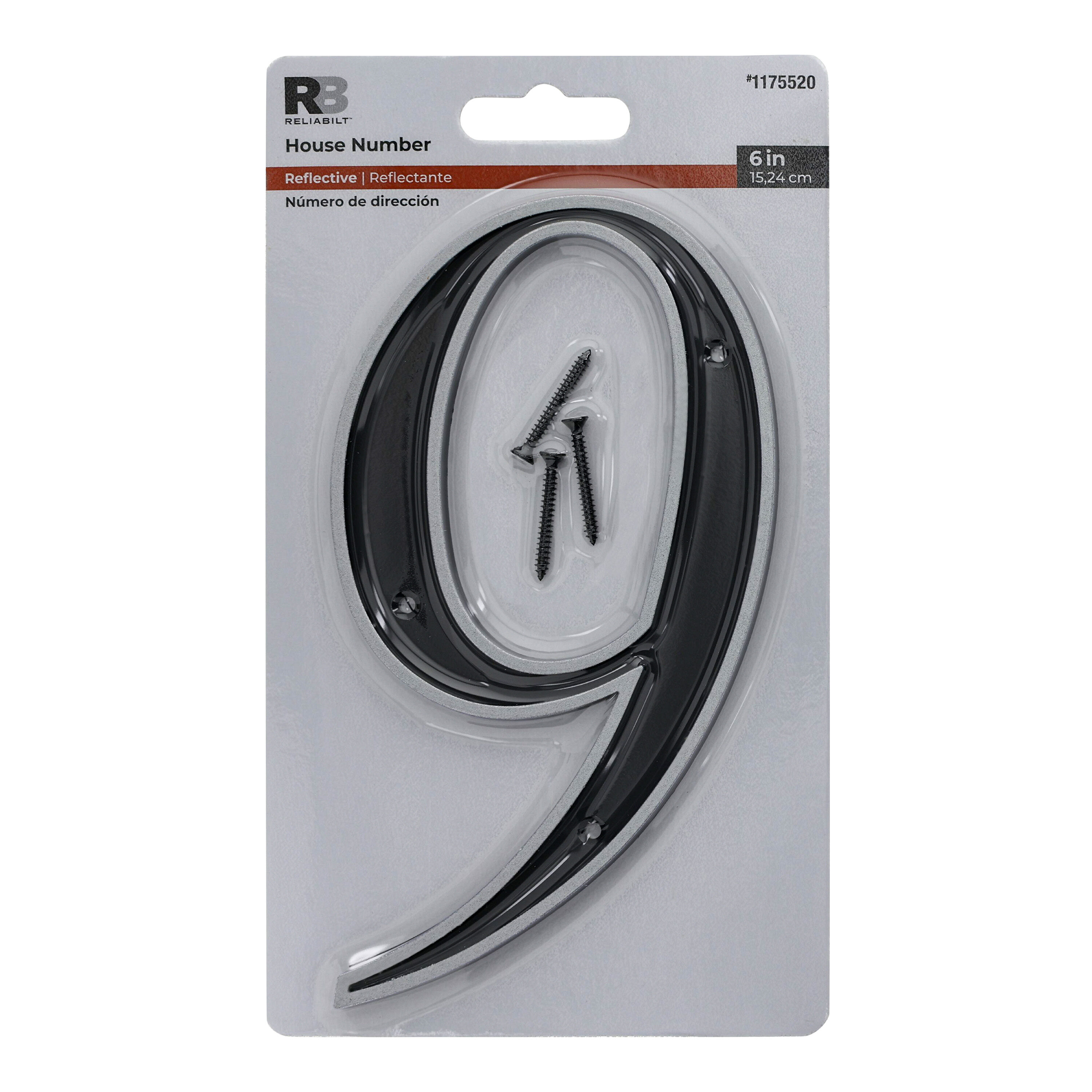 RELIABILT 847579 6-in Reflective Black Number 9