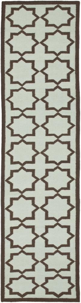 Safavieh DHU549A-212 Dhurries Neva 2 x 12 (ft) Wool Light Blue Rectangular Indoor Geometric Coastal Runner rug