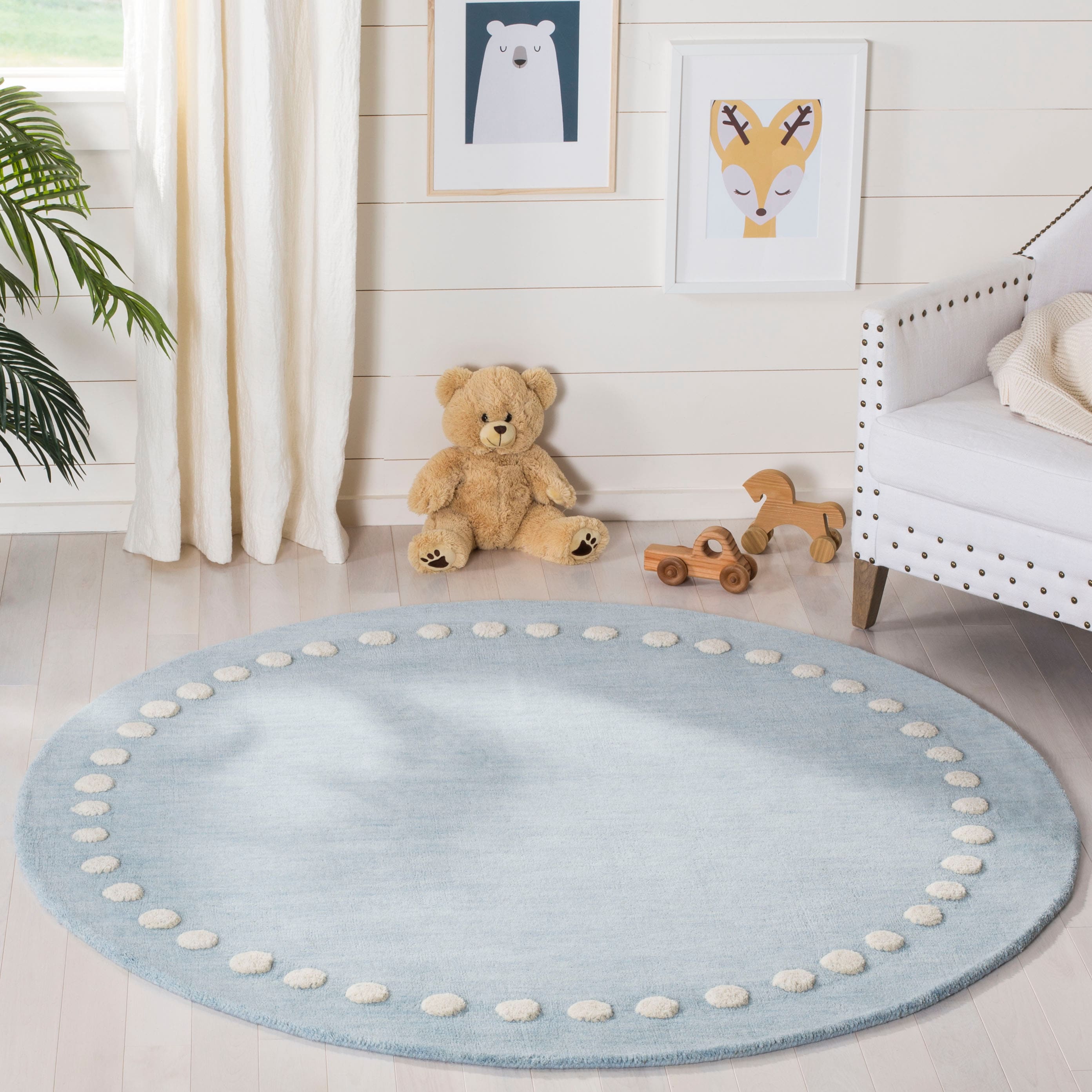   Kids 802 Blue/Ivory Contemporary 5ft x 5ft Round Rug