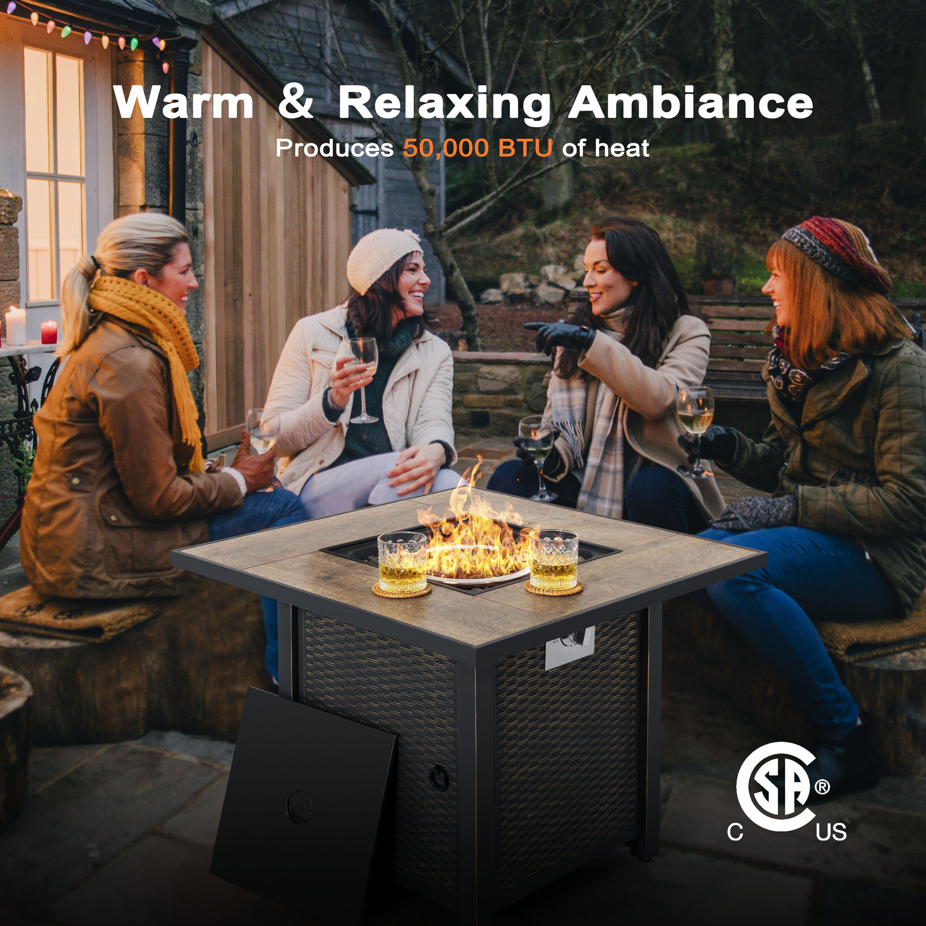 Nuu Garden Black Ceramic and Iron Gas Fire Pit Table