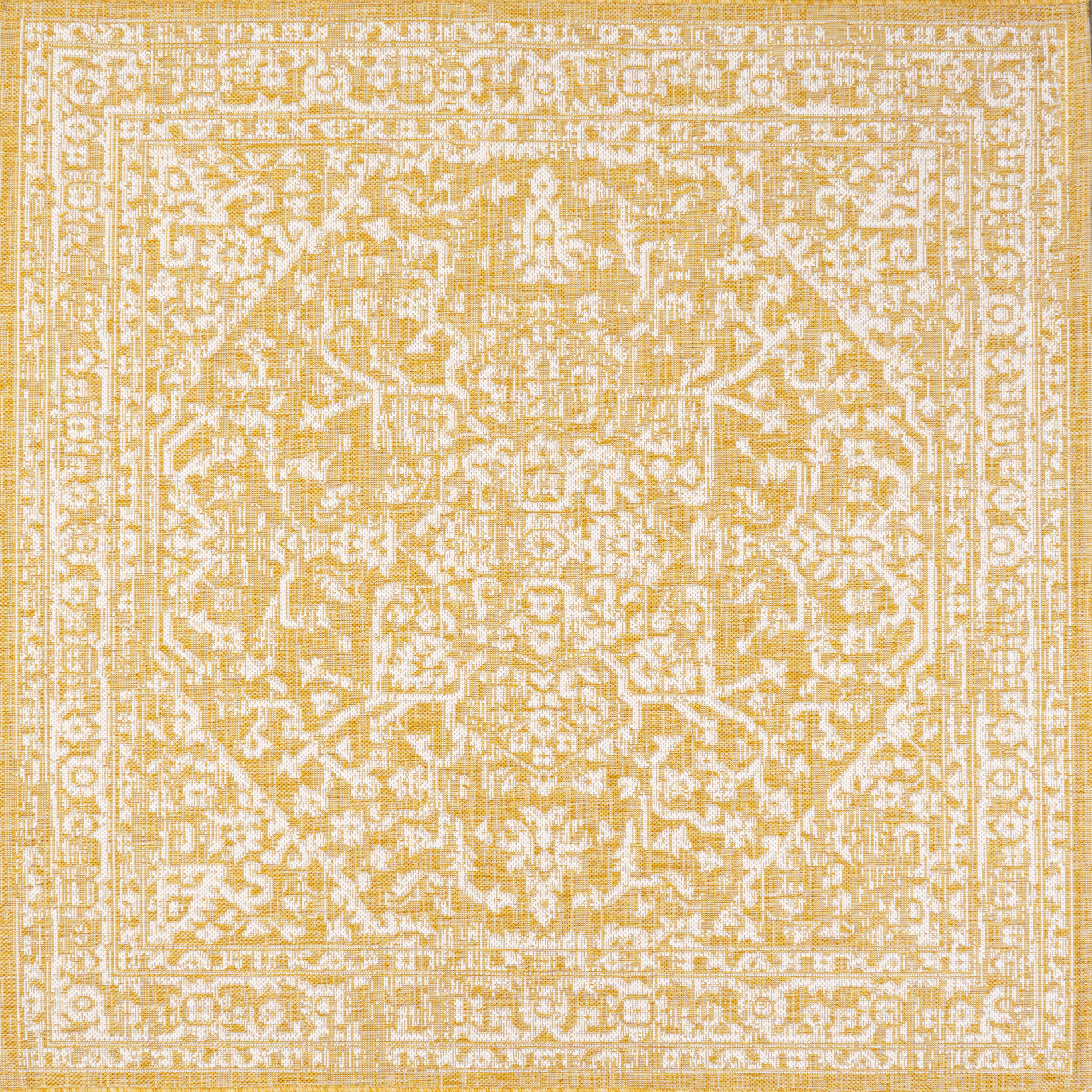 Medallion Mirage 5' Square Gray and Cream Boho-Chic Synthetic Rug
