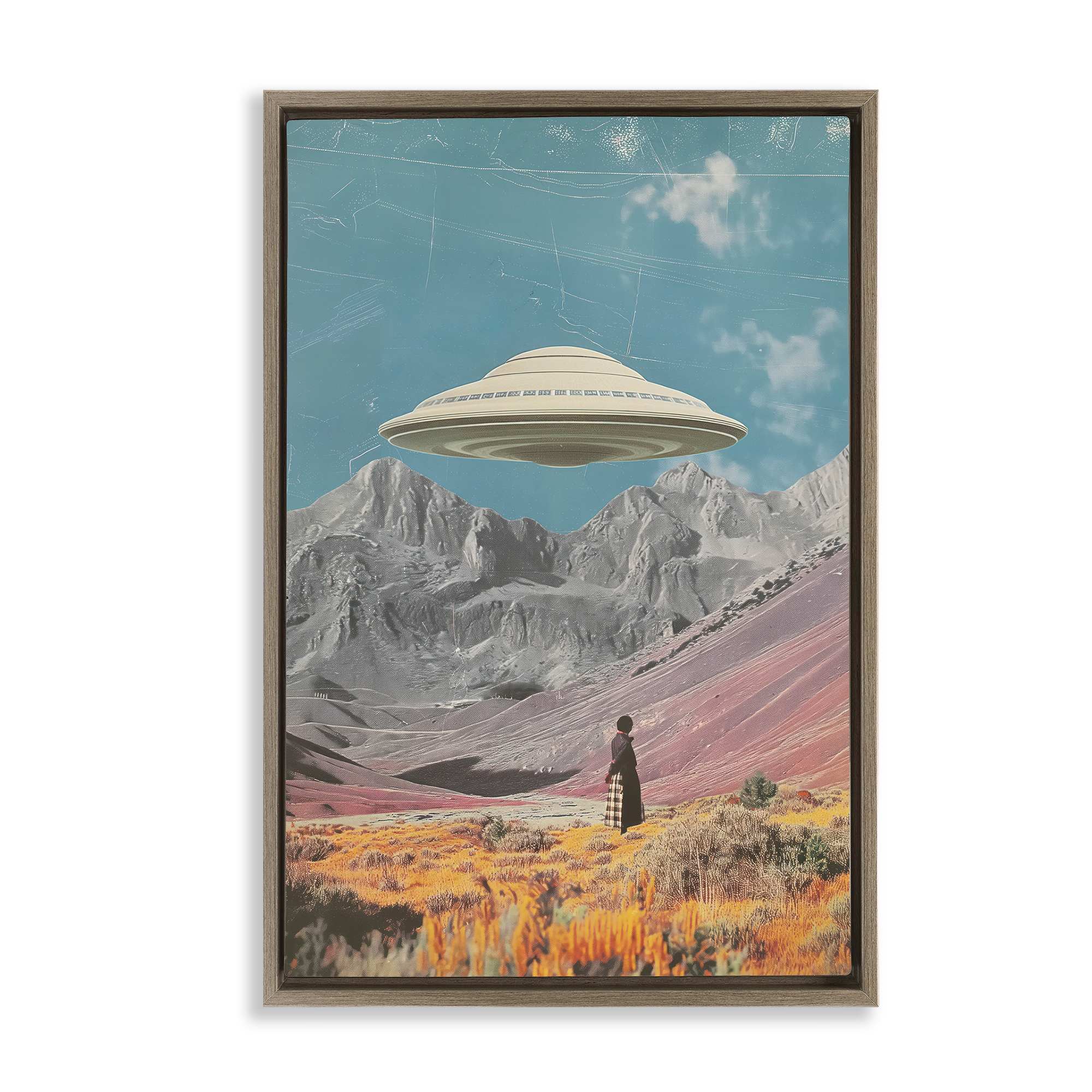 Stupell Industries BT-295-FFE-20X30 UFO over Mountain Valley Brown Framed Floater Canvas Wall Art By Wumples 21 x 31