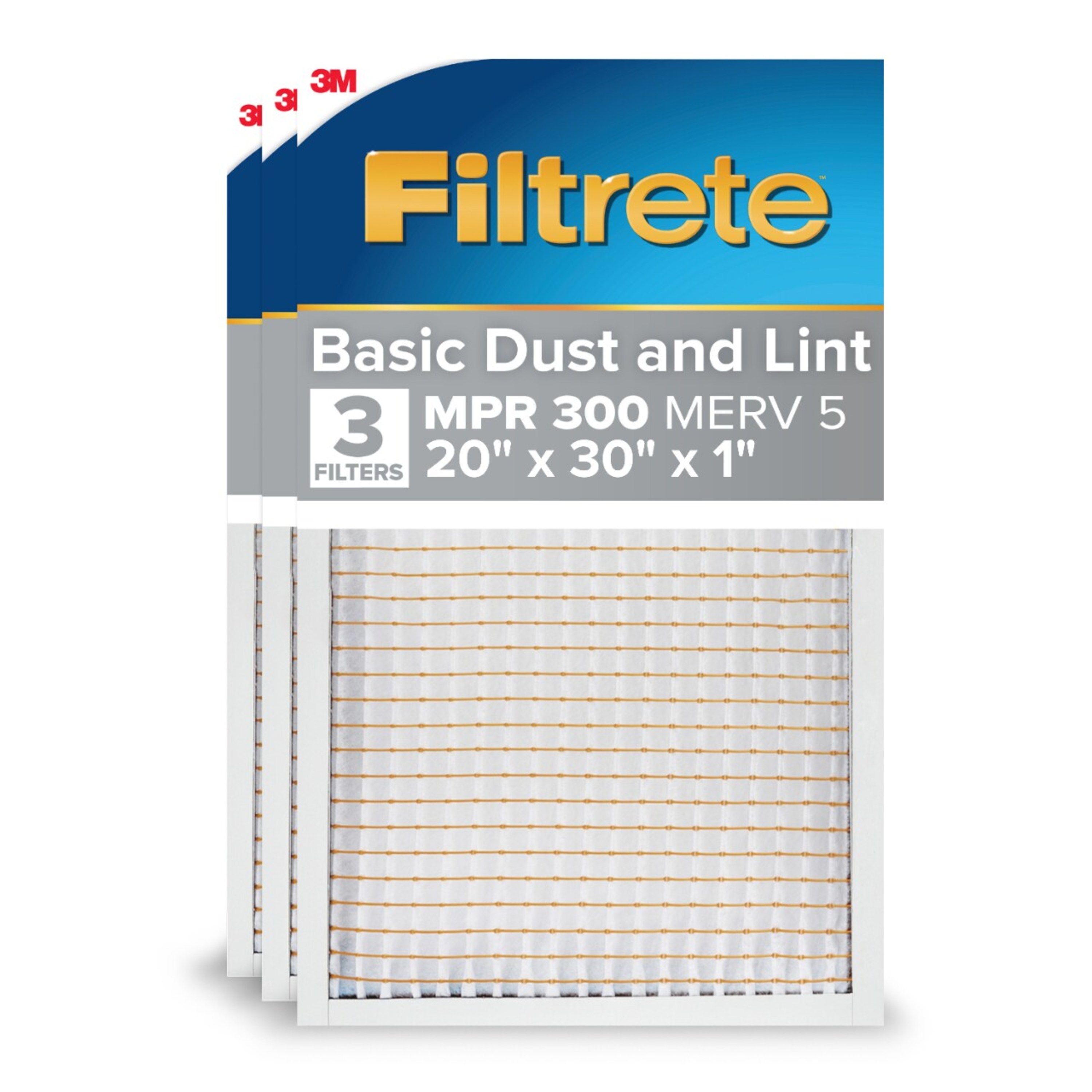 Filtrete 322DC-3PK-4 20 x 30 x 1 MERV 5 300 MPR Basic Dust and Lint Electrostatic Air Filter 3 -Pack