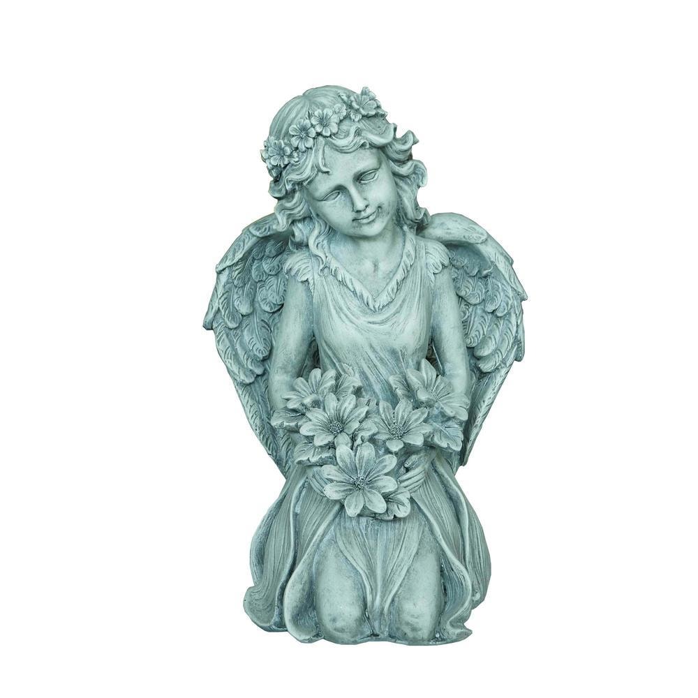 Hi-Line Gift 75597 14.25-Inches H x 8.75-Inches W Gray Angels and cherubs Garden Statue
