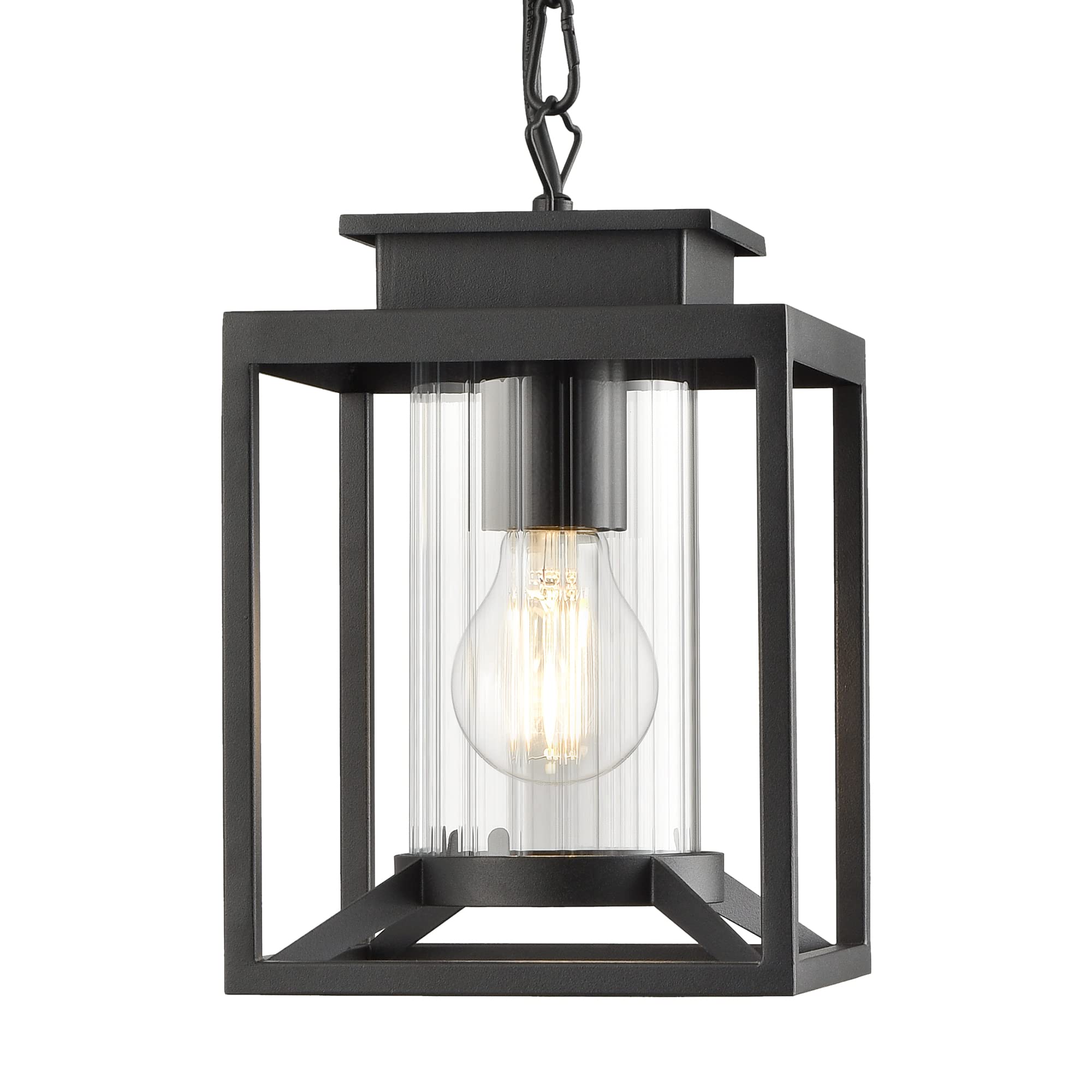Vrbgify  Outdoor Pendant Light for Porch 1-Light Black Hanging Porch Light Modern Exterior Lantern with Cylinder Glass and Adjustable Chain for