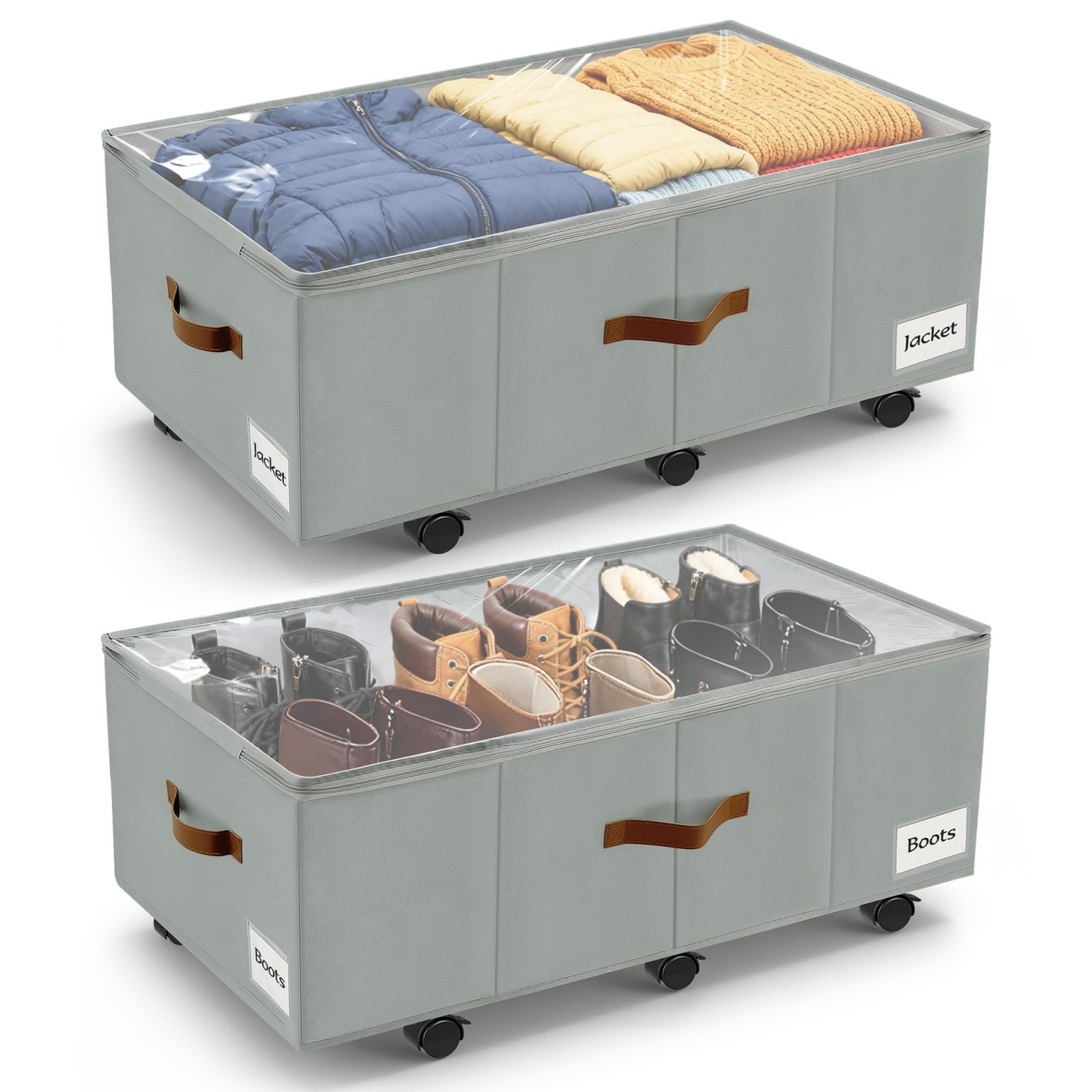 MOEPISY Under Bed Storage Organizer with Wheels 2 Pack 22.5 Gallon Rolling Fabric Bins with 600D Oxford Fabric and Foldable Design for Bedroom Closet and Dorm Storage